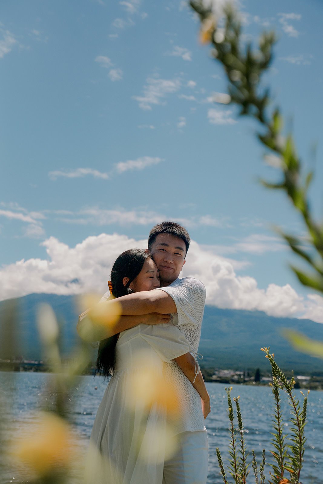 Newly engaged couple portrait session Kawaguchiko summer