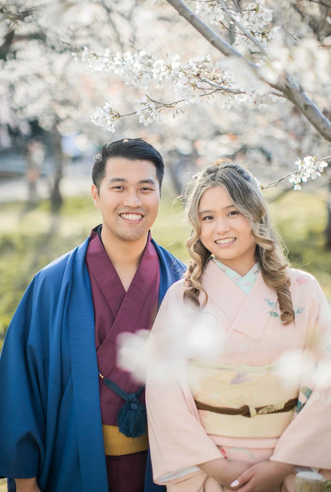 Kimono proposal photoshoot at Osaka Expo Park with cherry blossoms 13 of 27