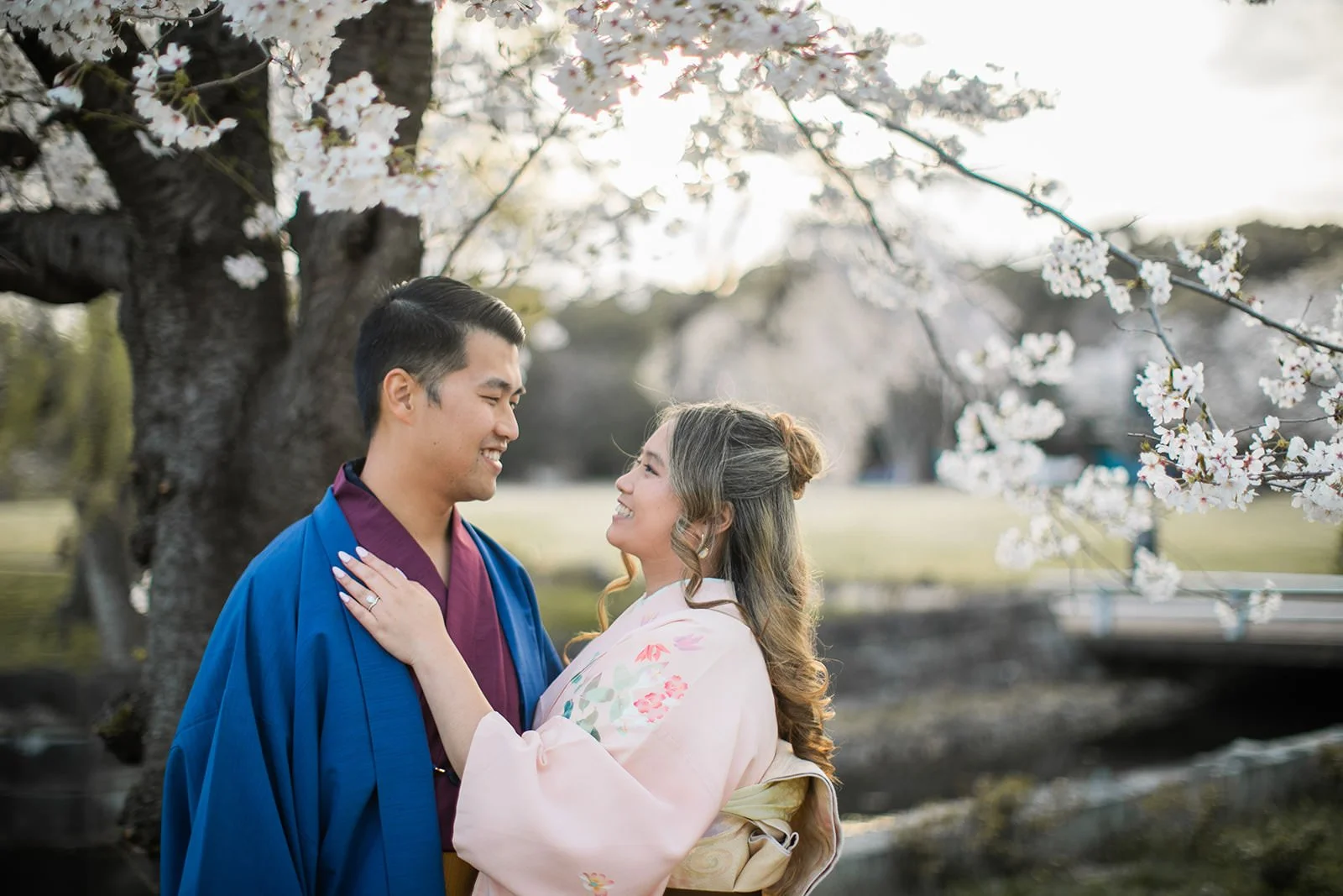 Kimono proposal photoshoot at Osaka Expo Park with cherry blossoms 19 of 27