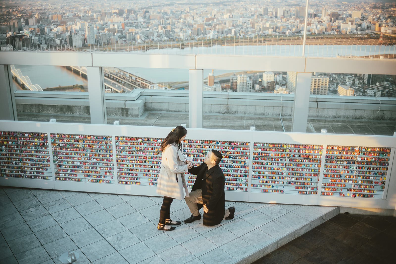Proposal photoshoot at Umeda Sky Building at sunset