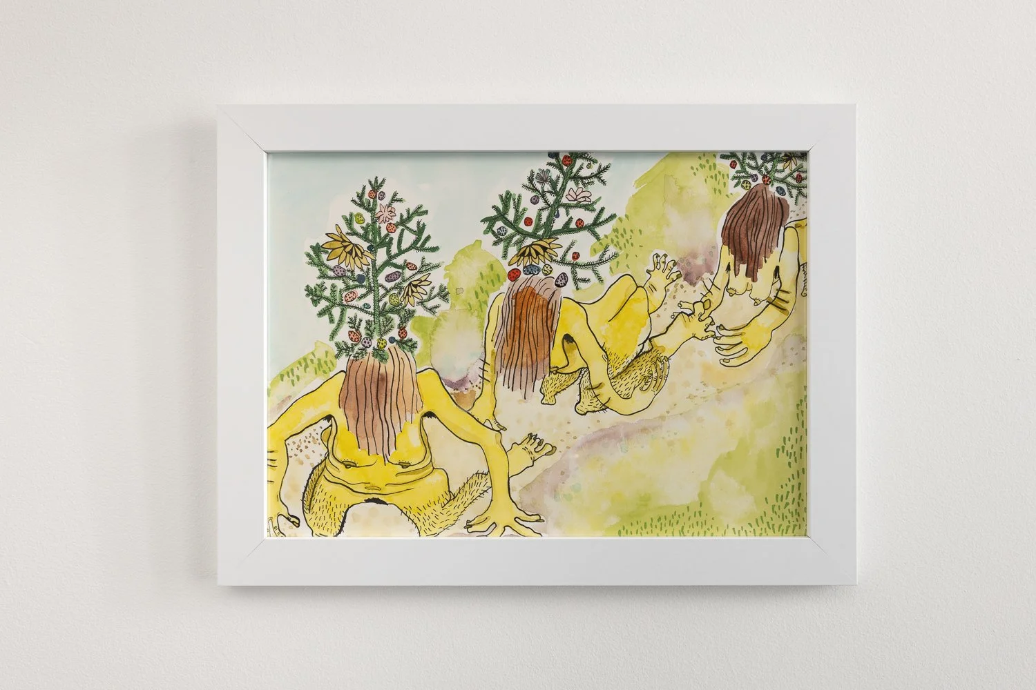 Poya #1, 2025, India ink and watercolour on heavy paper, 26 x 36cm / 30.5 x 41 cm with frame