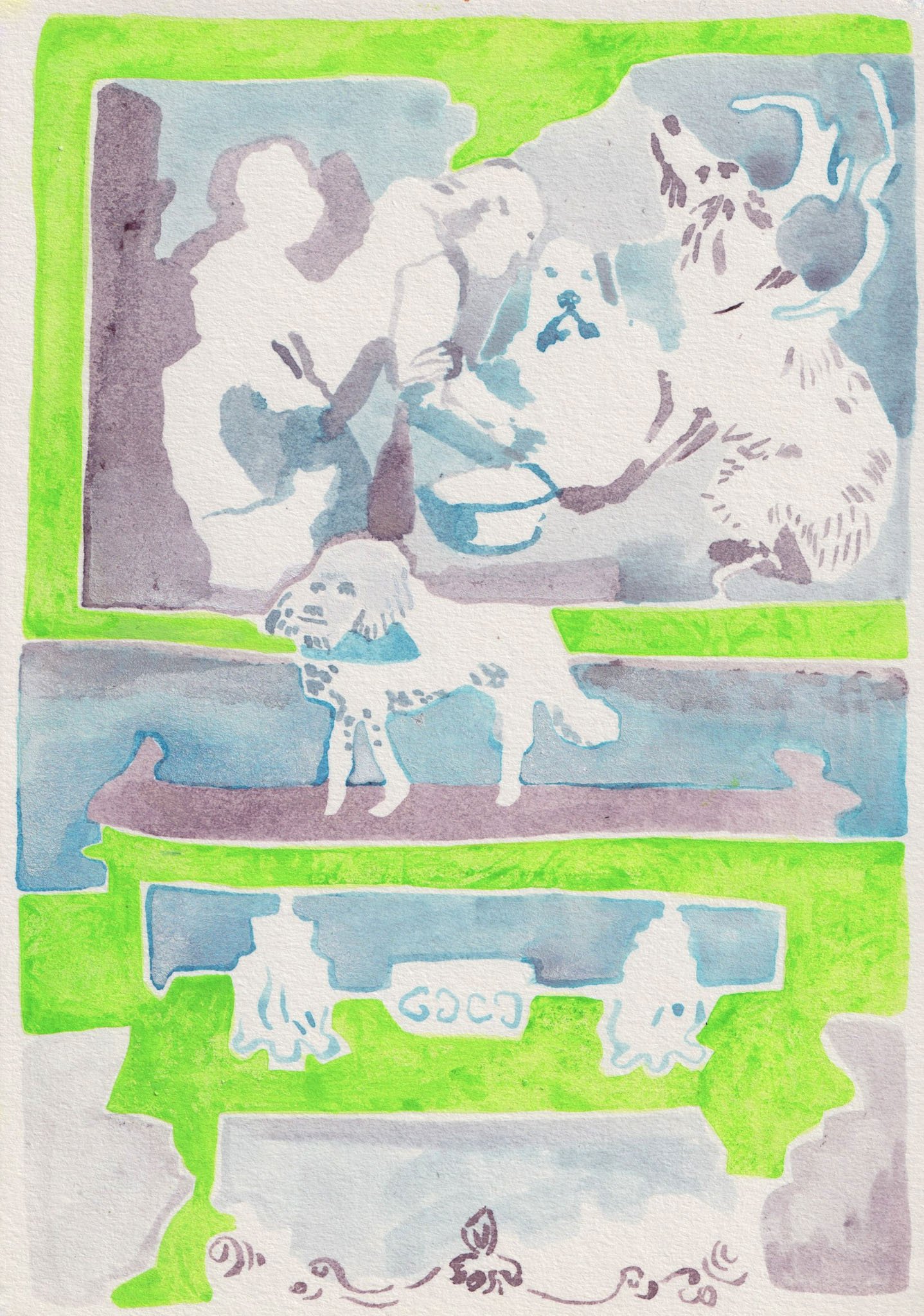 "Dog Display", 2024, ink and gouache on paper, 21 x 14.8 cm.