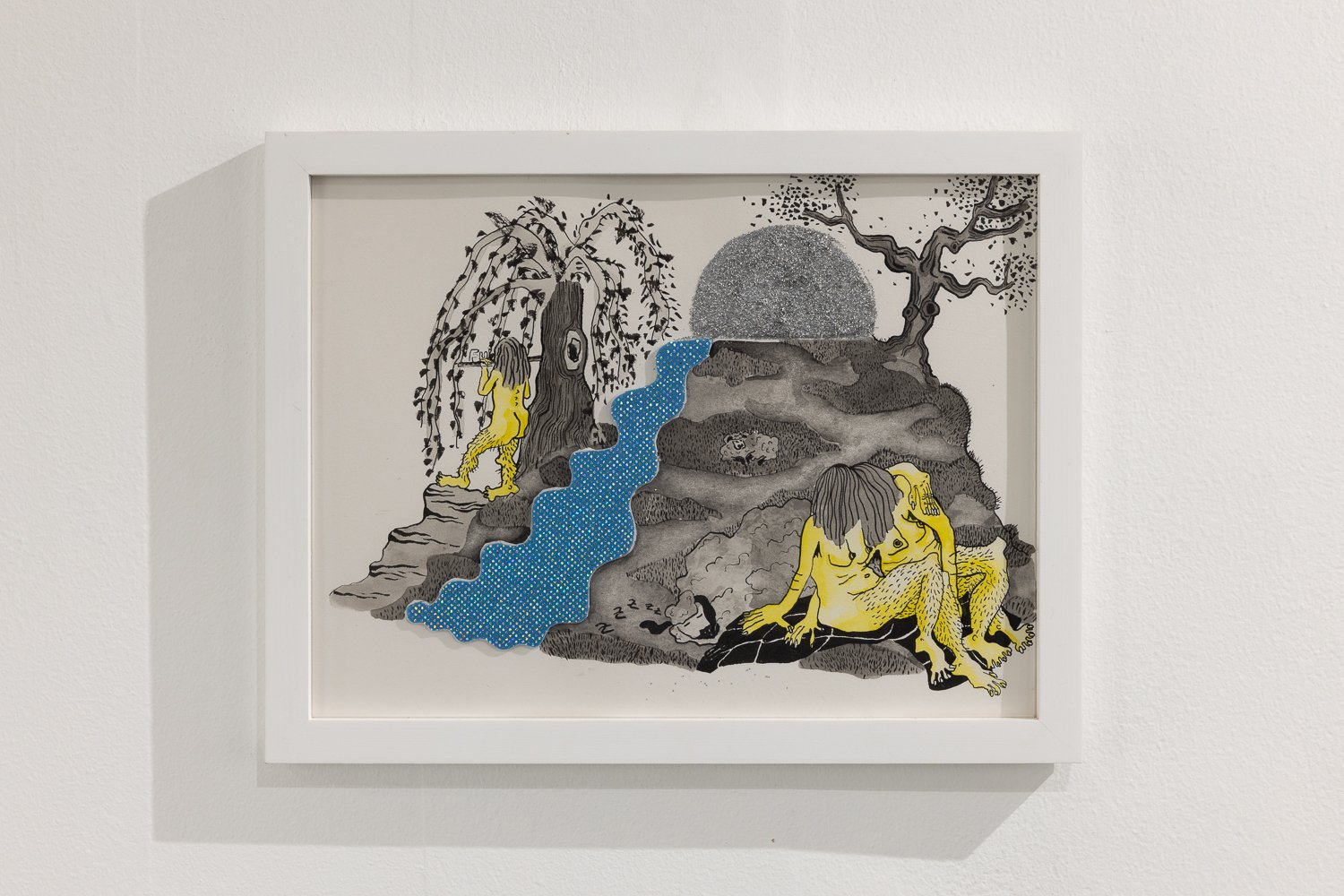 A River of Glitter, 2025,  India ink, glitter and glittery paper on heavy paper, 33.5 x 25.5 cm