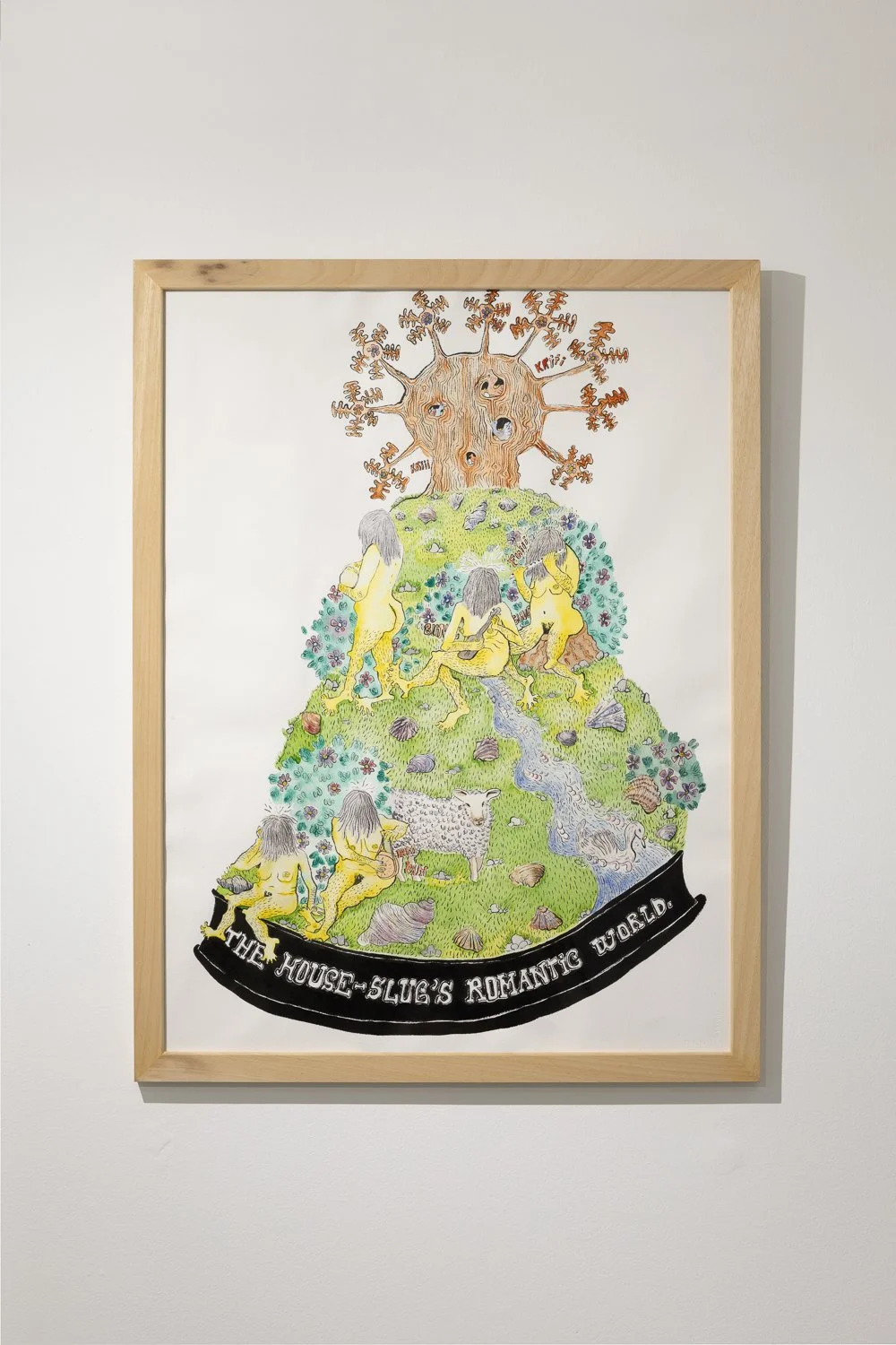 The House-Slug’s Romantic World., 2025, India ink and watercolour on heavy paper, 80.5 x 61 cm