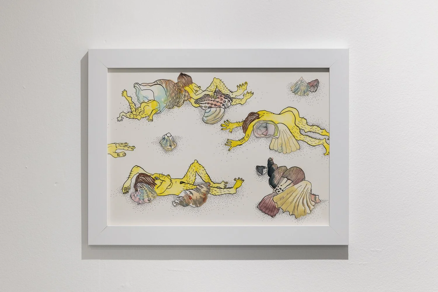 Slugs and Houses, 2025, India ink and watercolour on heavy paper, 40.5 x 30.5 framed 