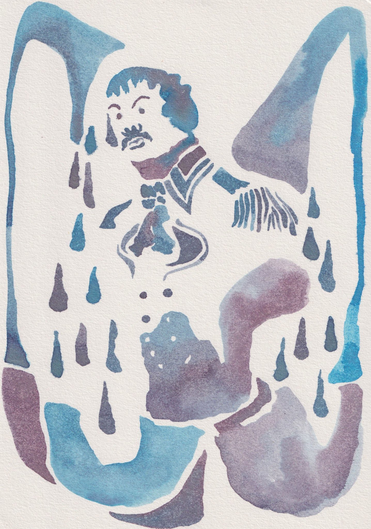 "Sinking Captain", 2024, ink on paper, 21 x 14.8 cm.