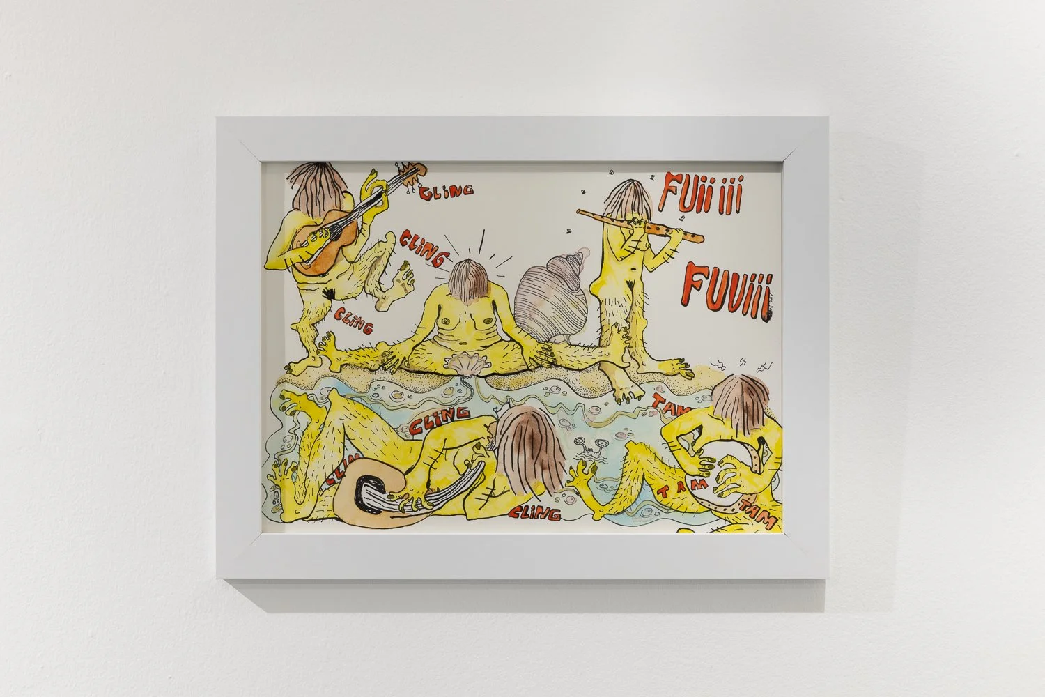 “FUUIII” A Band of House Slugs, 2025, India ink and watercolour on heavy paper, 40.5 x 30.5 framed 
