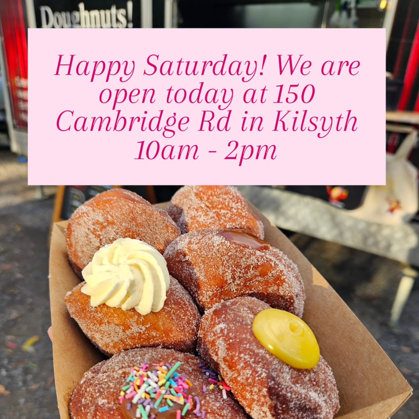 Good Morning Doughnut Fam!!! Its finally the weekend yay 😊🍩 

We are open roadside in Kilsyth from 10am - 2pm at 150 Cambridge Rd. Come sweeten up your Saturday with our fresh jam doughnuts! ❤️🫶🍩😊 

We cant wait to see you soon! 👋 

#smallbusin