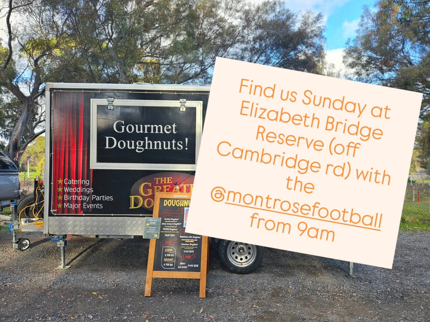 Thank you everyone who came past this week and grabbed some doughnuts!!! We hope you got to enjoy every bite and didn't have to share them with anybody 😆😉 

Tomorrow we are back in Kilsyth at Elizabeth Bridge Reserve (just off Cambridge Rd) with th
