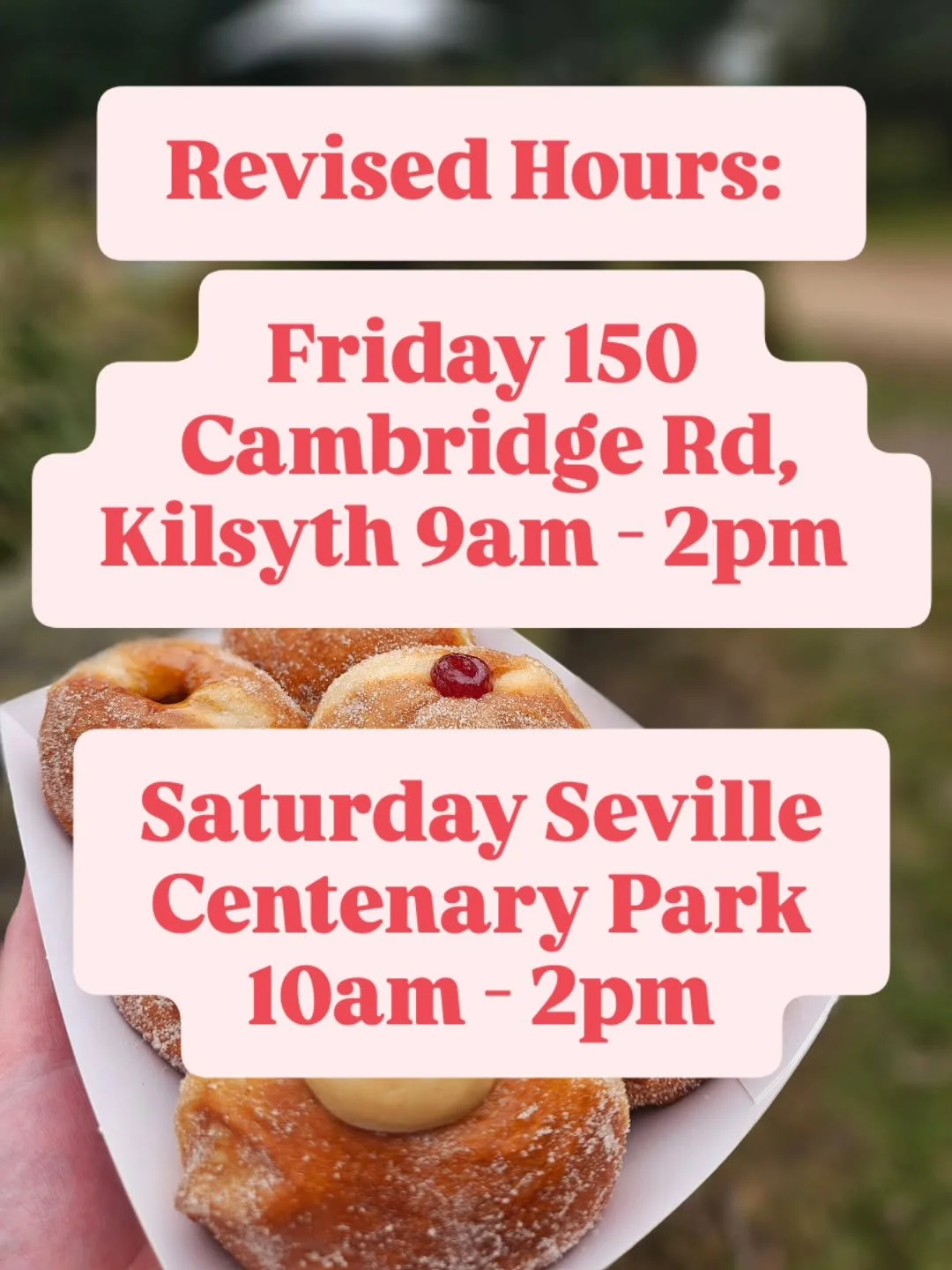 Generator has been fixed thanks to @macfarlanegens 🫶 
Due to not trading in Seville today we have revised our roadside hours so we can attend Seville on Saturday. 

Friday we will trade as we regularly do in Kilsyth 9am till 2pm at 150 Cambridge Rd.