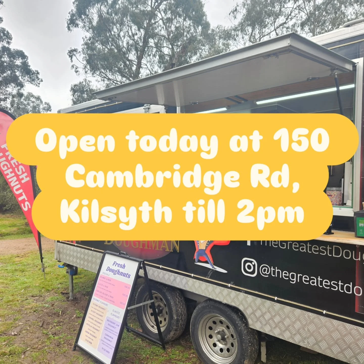 Good Morning Kilsyth! Today we are open roadside at 150 Cambridge Rd till 2pm or Sold Out! 

See you soon 👋🫶❤️🍩 

#SmallBusiness #YarraValley #KilsythDoughnuts #kilsyth #roadsidetrading #madefresh #bestdoughnuts #gourmetdoughnuts #traditionaldough