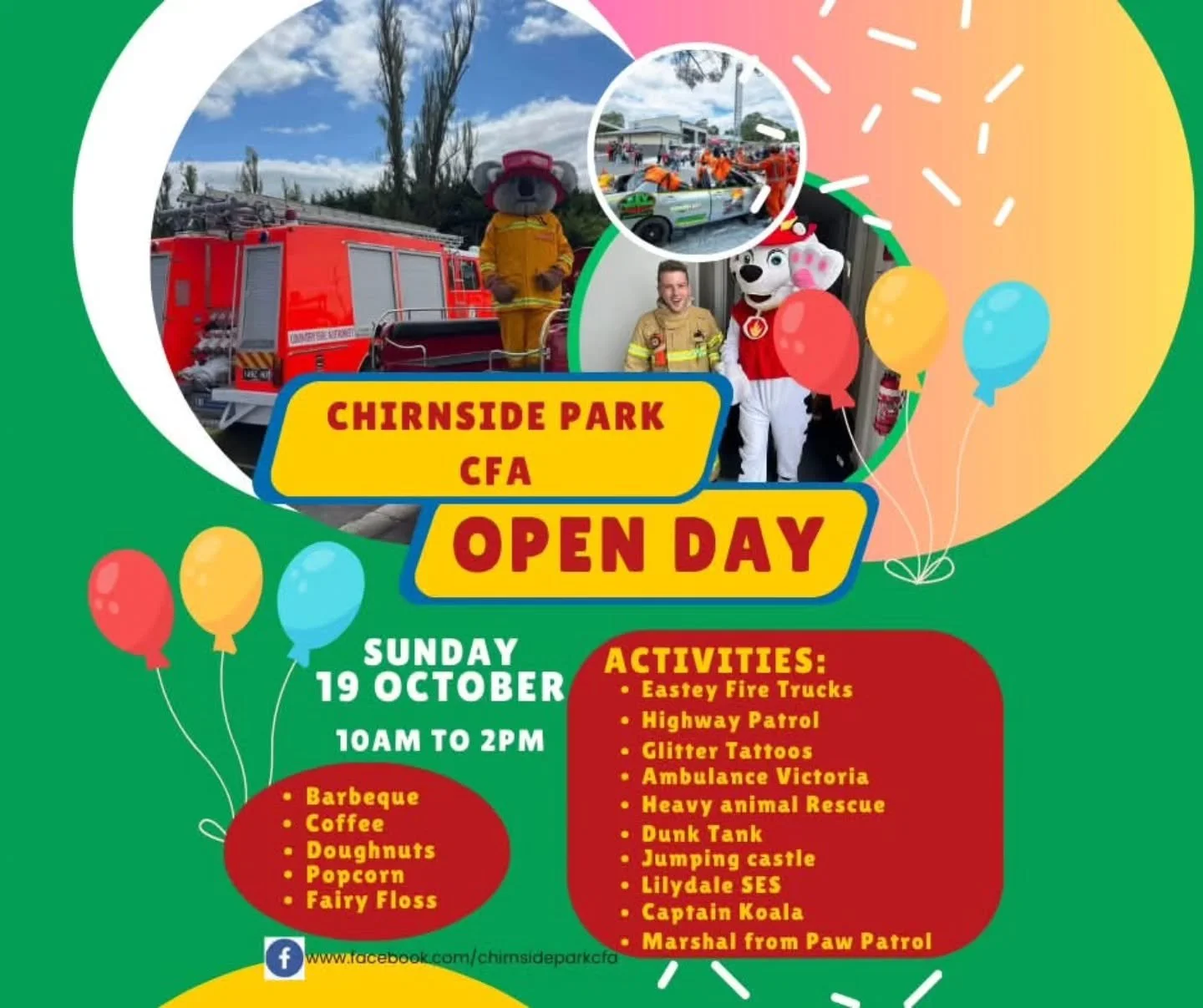 This Sunday Chrinside Park CFA are having their Open Day and we are so excited to be apart of the day!!!

🍩🚒🚨☺️❤️

Bring your family and friends for a fun-filled day at the fire station!
Explore behind the scenes, meet their firefighters, check ou