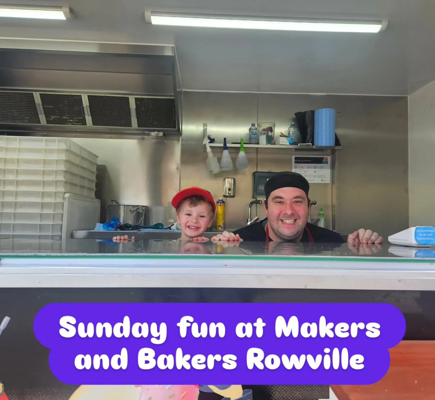 🍩✨️ Fun day @makers_and_bakers_rowville today
 
❤️ The littlest doughman aka Harvey had fun serving our wonderful customers and got to enjoy a delicious vanilla funfetti cupcake from 'Kate Bakes Cakes' 🤤🙏
Thank you so much for having us 🫶 
P.S. S