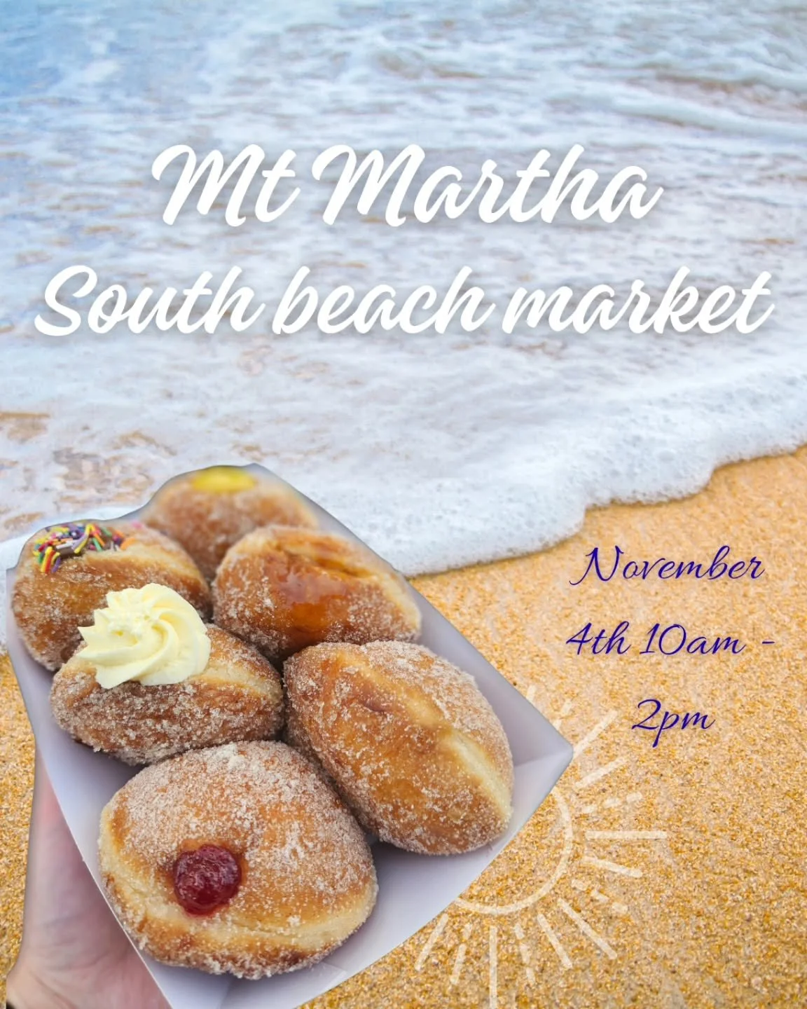 We are Open Melbourne Cup Day 🐎
📍 @mtmarthasouthbeachmarket 10am - 2pm 

✨️Its the last Mt Martha market of the year so be sure to come down, enjoy the delicious eats and get your Christmas shopping started 😊🍩❤️ 

We can't wait to see you there ?