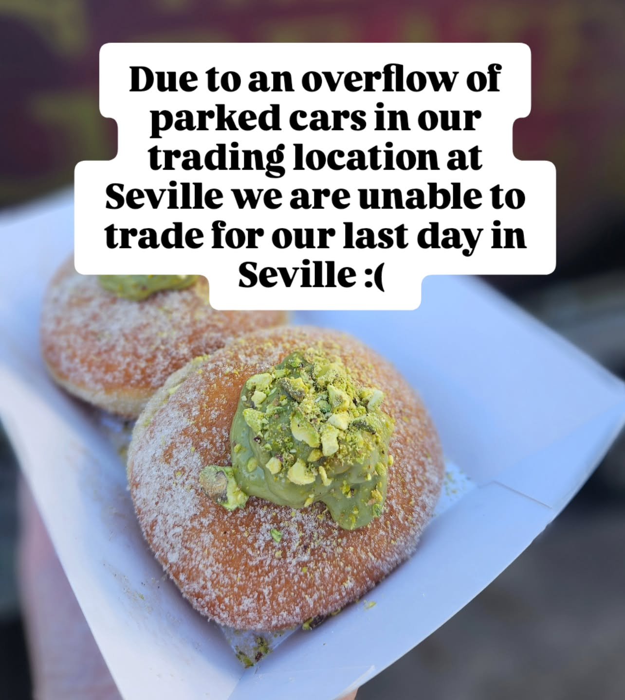 Well Seville&hellip; this is awkward 😅🚗

There are SO many cars at our usual trading spot today that we can&rsquo;t safely set up, which means sadly we won&rsquo;t be trading today for our last Seville day.

We&rsquo;re super sorry to disappoint an