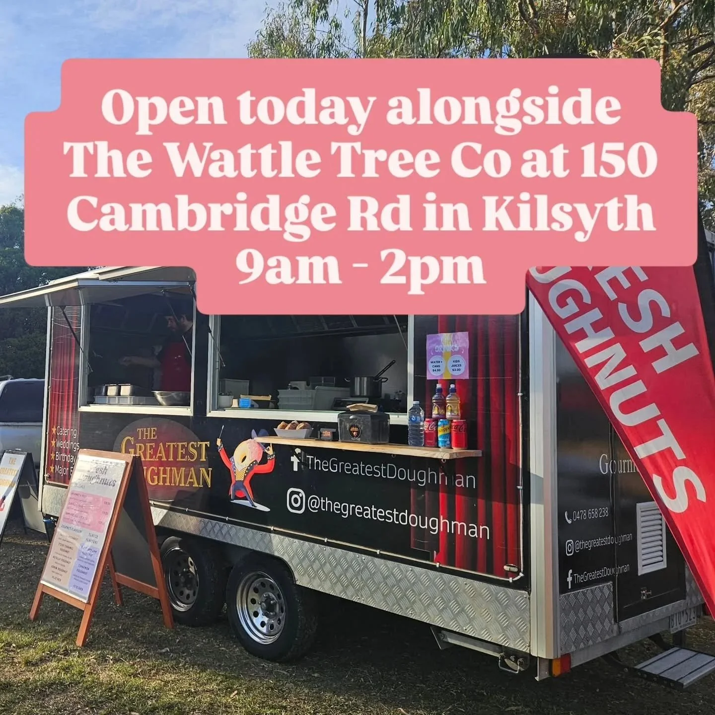 Good Morning Kilsyth! 🎉

We're OPEN TODAY alongside @thewattletreeco at 150 Cambridge Rd! ☕🍩

9am - 2pm (or until sold out!)

Fresh doughnuts + amazing coffee = the perfect combo! Grab yourself a doughnut or 6 (we won't tell 😉) and pair it with th