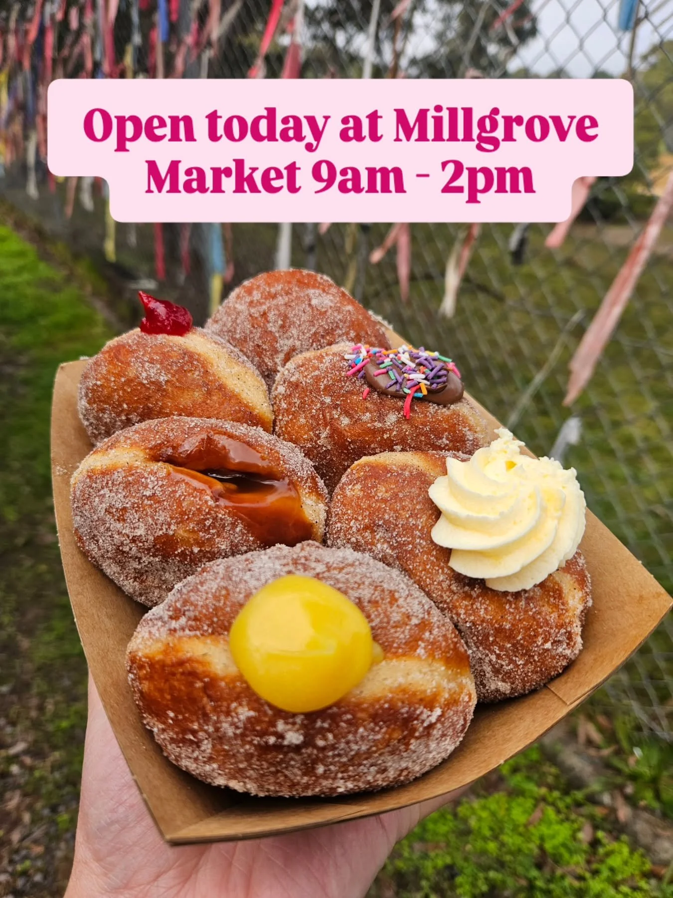 Millgrove Market magic is on today ✨

We&rsquo;re here from 9am&ndash;2pm serving up our fresh, melt-in-your-mouth doughnuts 🍩🔥

Wander through a beautiful array of local crafts, fresh produce, and all the good vibes&hellip; then follow the smell o
