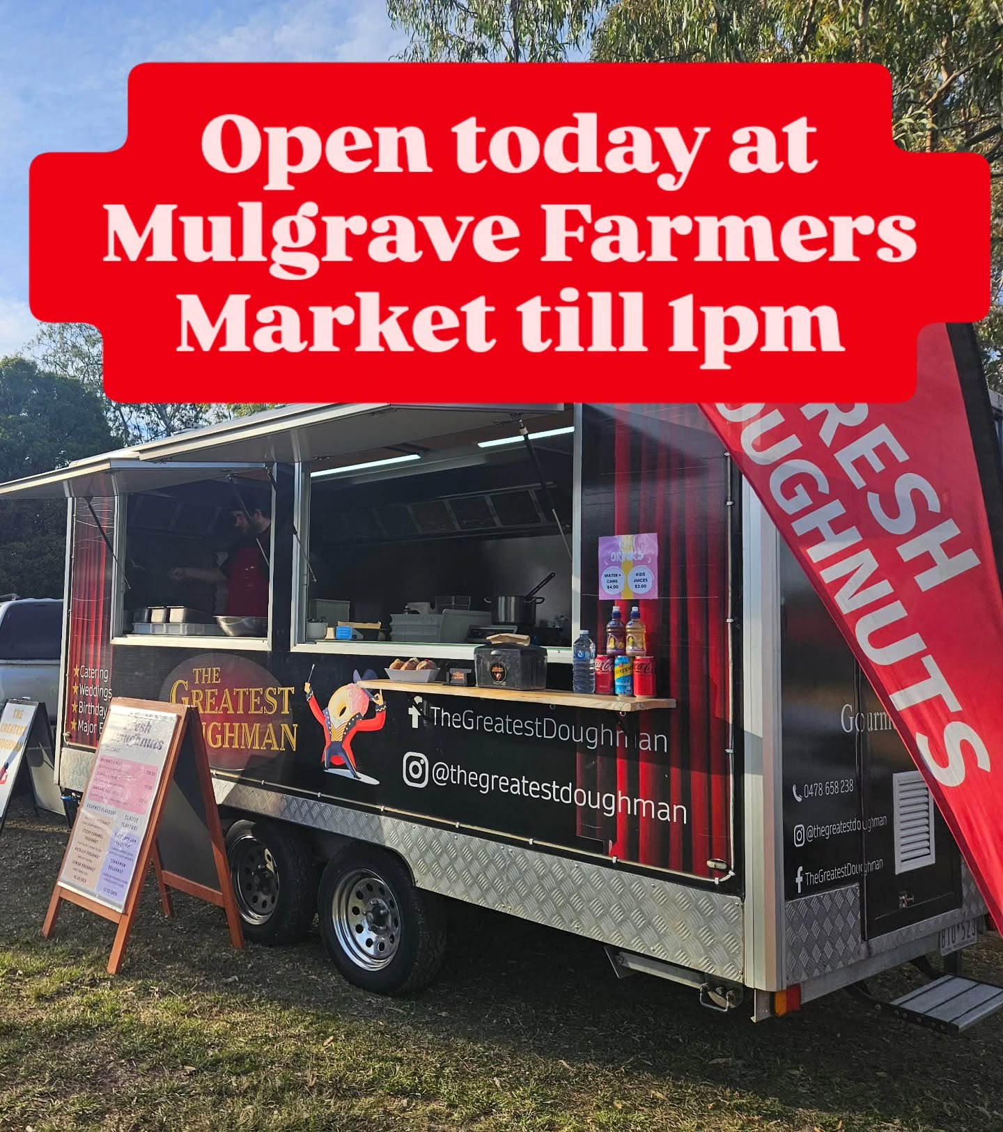 OPEN TODAY at the Mulgrave Farmers Market till 1PM! 🍩✨

Fresh, hot, melt-in-your-mouth doughnuts are waiting for you&hellip; but not for long 👀
Come grab your favourites, soak up the market vibes, and treat yourself &mdash; you deserve it!

Run, do