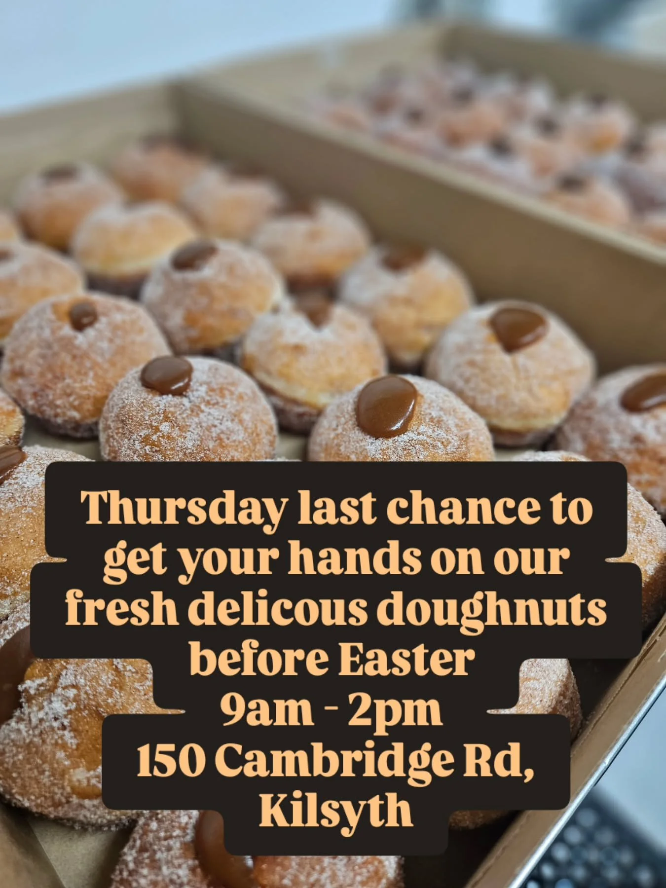 🚨 LAST CHANCE BEFORE EASTER 🚨

Thursday is almost here and it&rsquo;s your final chance to get your hands on our hot, fresh, made-from-scratch doughnuts before we take a little Easter break 🍩✨

📍 150 Cambridge Road, Kilsyth
⏰ 9am &ndash; 2pm (or 