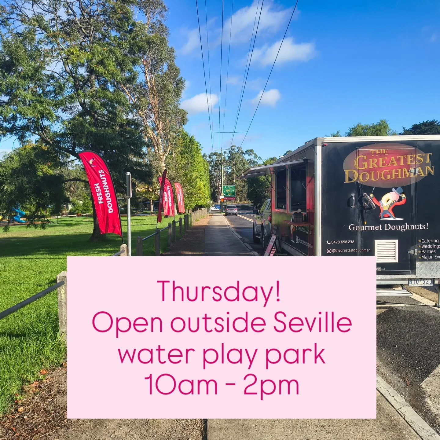 It&rsquo;s Thursday and you know what that means&hellip; DOUGHNUT DAY 🍩🔥

We&rsquo;re back roadside in Seville, just outside the water play park from 10am &ndash; 2pm 😊

Swing past and treat yourself to your favourite weekly fix (you deserve it 😉