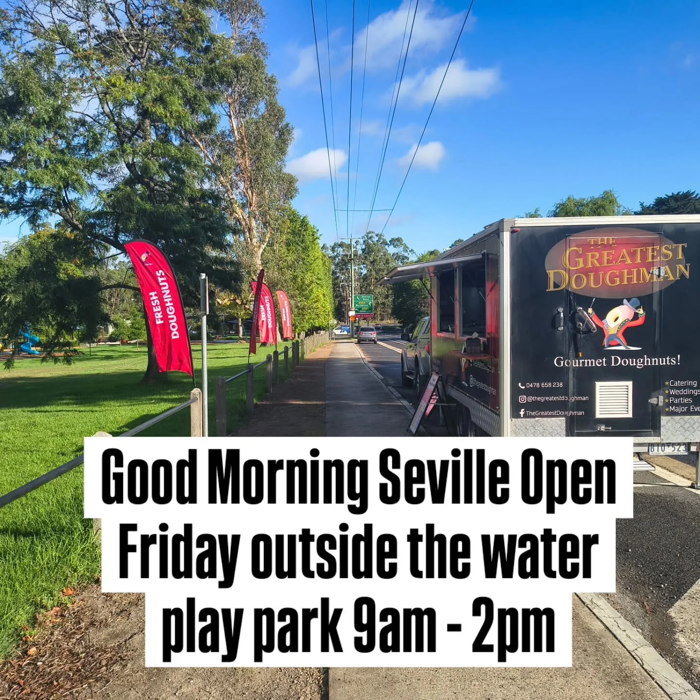 Good morning Seville! ☀️
We&rsquo;re open today from 9am till 2pm (or until sold out&hellip; and you know that can happen quick 😉).

Warm up with our fresh, hot jam doughnuts or treat yourself to a creamy custard &mdash; made from scratch on site, d