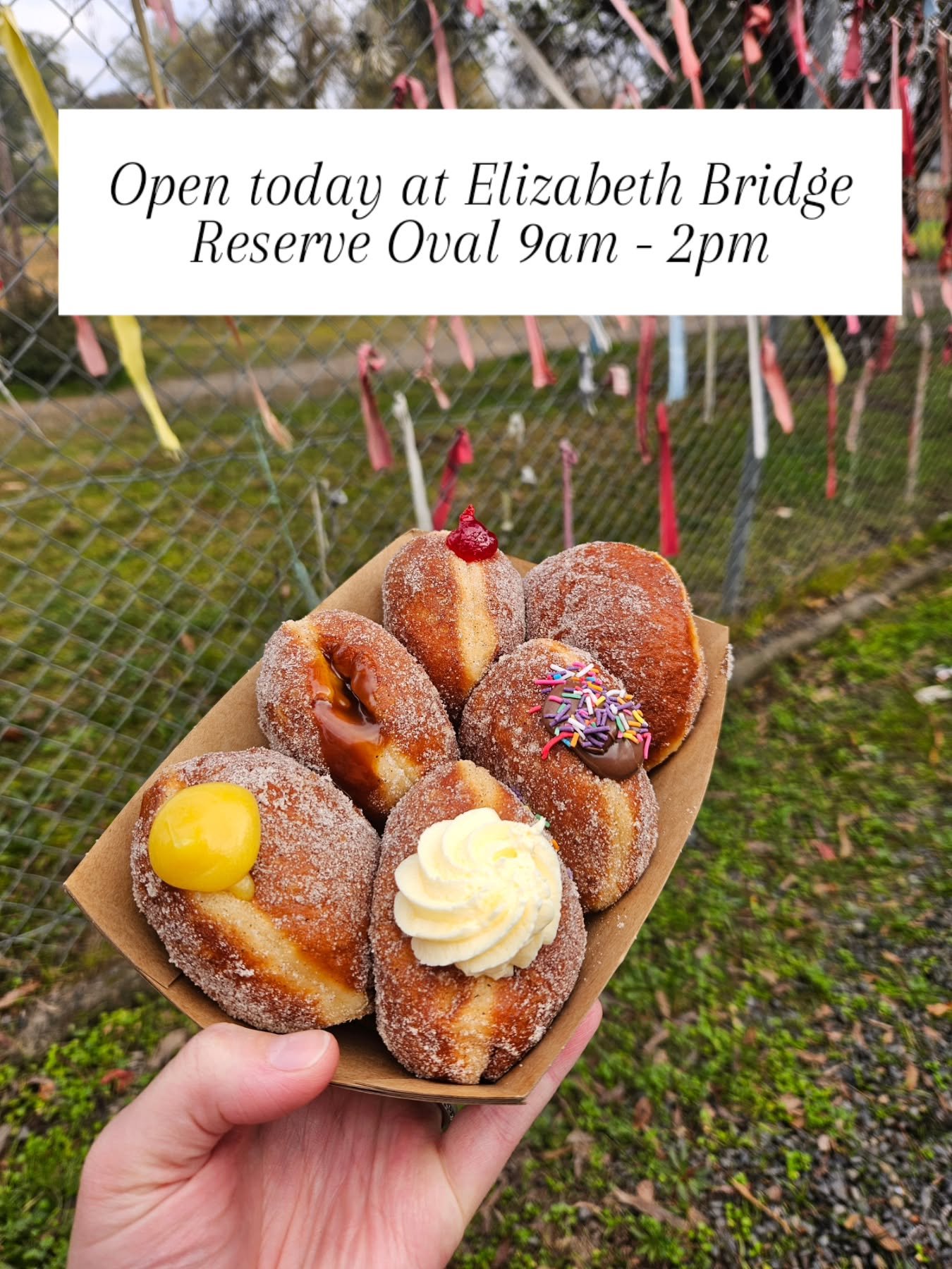 🍩🏈 Hey Doughnut Fam! We&rsquo;re open today at Elizabeth Bridge Reserve in Kilsyth from 9am &ndash; 2pm.

We&rsquo;re here with the Montrose Football Club serving up hot, fresh doughnuts all morning long!

Cold hands? Warm them up with a fresh doug