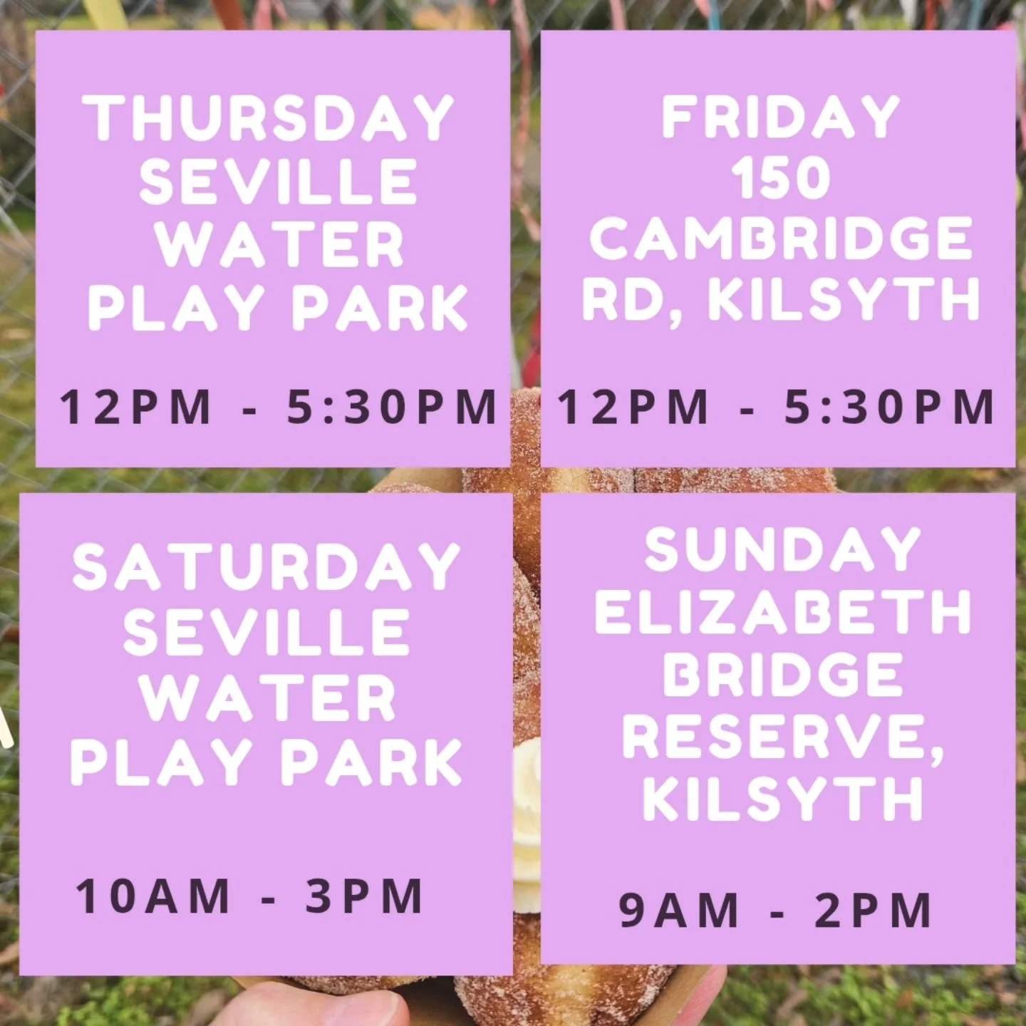 🍩✨ Doughnut fam, let&rsquo;s do thisss! ✨🍩

We&rsquo;re back on our regular hours this week and ready to keep your hands warm and your bellies happy with fresh, hot doughnuts all week long 🤎🔥

📍 Thursday &ndash; Outside Seville Water Play Park
⏰