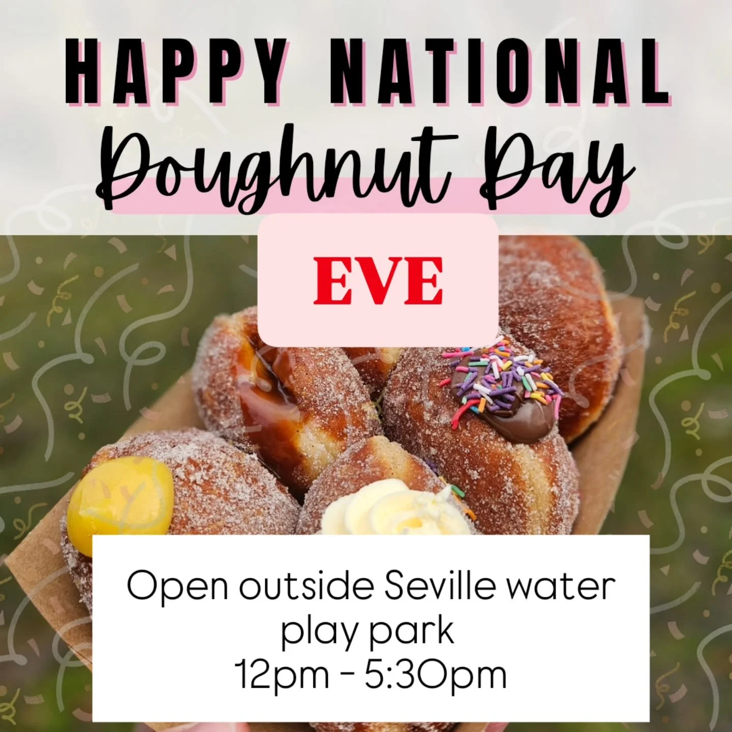 🍩🚨 National Doughnut Day Eve Alert! 🚨🍩

Seville, while we won't be trading in Seville tomorrow for National Doughnut Day, we ARE here today... and that's a pretty sweet consolation prize if you ask us! 😆

So rug up, brave the sucky weather, and 