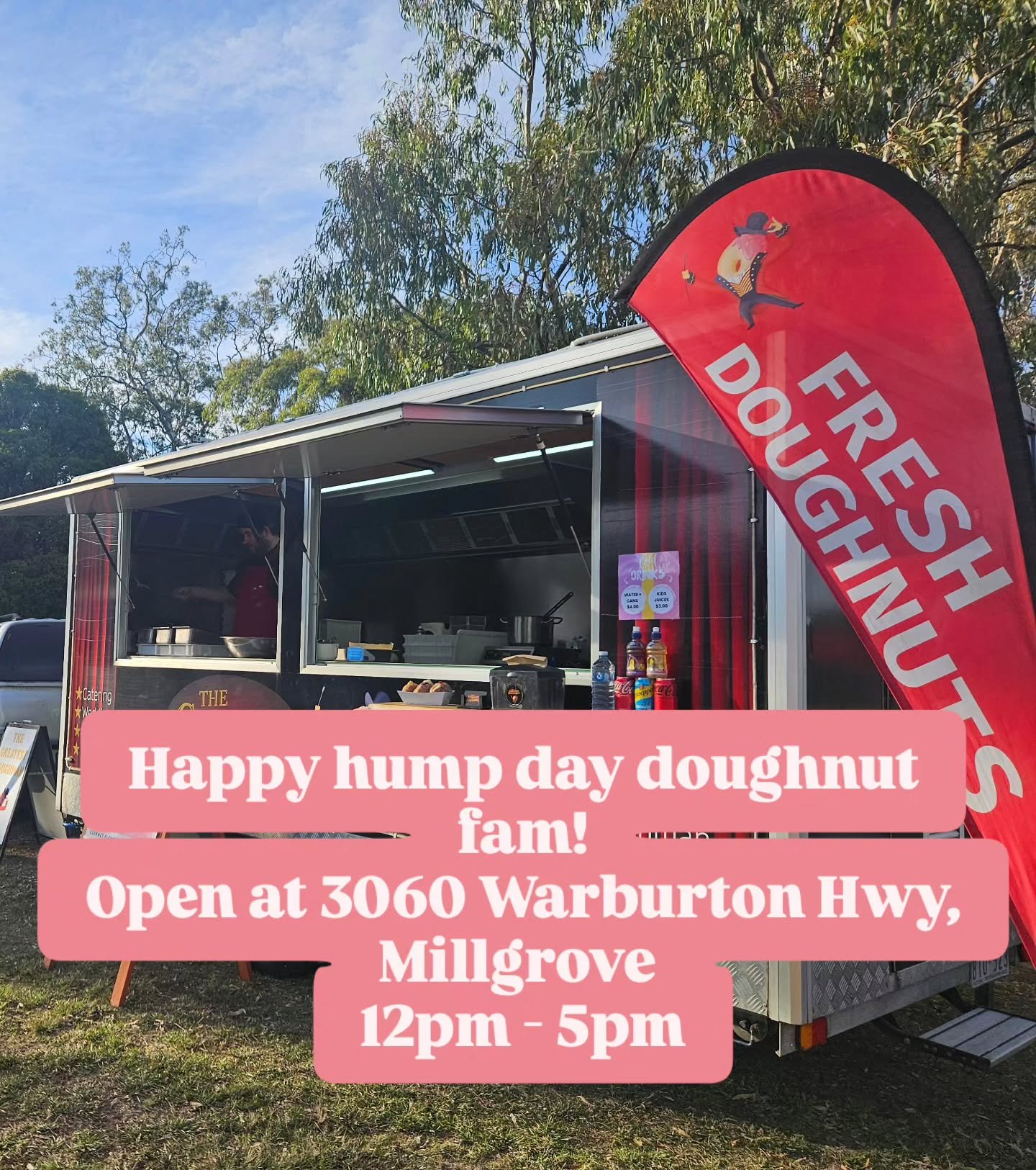 Hey Millgrove! 👋 We're open today from 12:00 PM to 5:00 PM or Sold Out at 3060 Warburton Hwy, Millgrove, serving up our fresh, delicious doughnuts! 🍩

We can't wait to see you&mdash;drop in and treat yourself. See you soon! 😊

#smallbusiness #shop