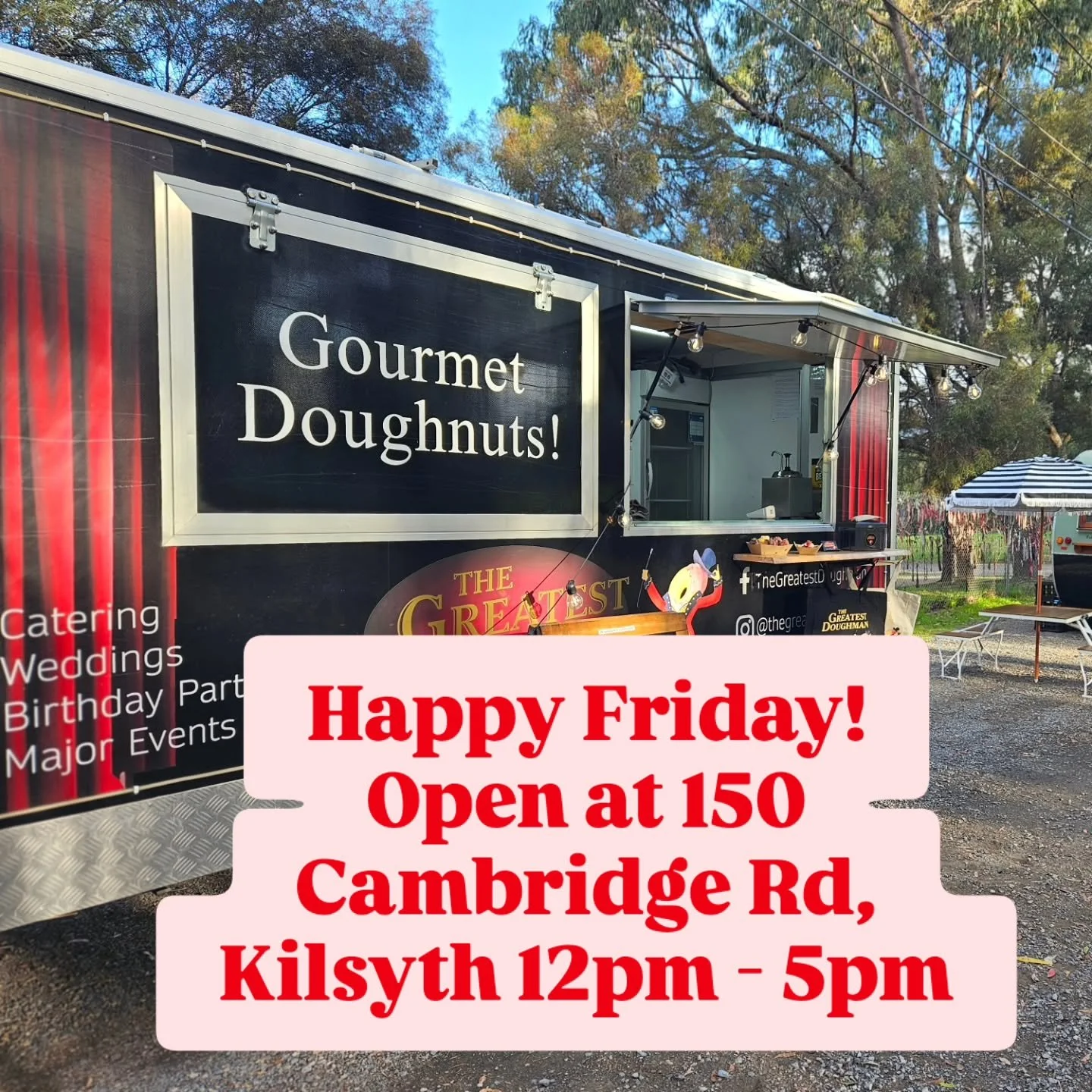 Good morning, doughnut lovers, and happy Friday! 🍩✨

We're back roadside today at 150 Cambridge Rd, Kilsyth from 12pm&ndash;5pm (or until we're completely SOLD OUT!).

Fresh, fluffy, delicious doughnuts are ready to rescue you from the winter chill.