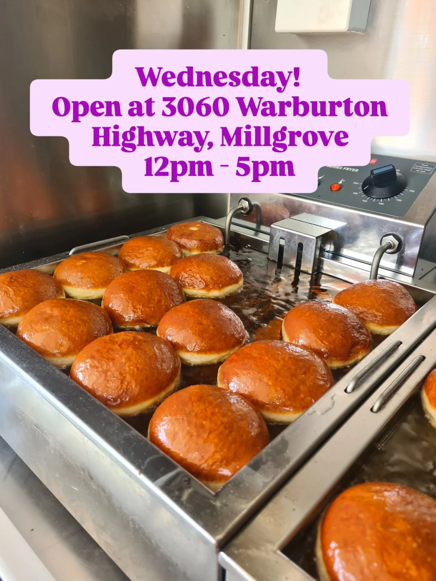 Good morning, Millgrove! 🍩☀️

We hope your week is off to a cracking start! We&rsquo;re OPEN today at 3060 Warburton Highway, Millgrove, from 12pm&ndash;5pm or SOLD OUT &mdash; and we&rsquo;re making LOTS of extra dough today 😊🤤🍩 

Fresh, fluffy 