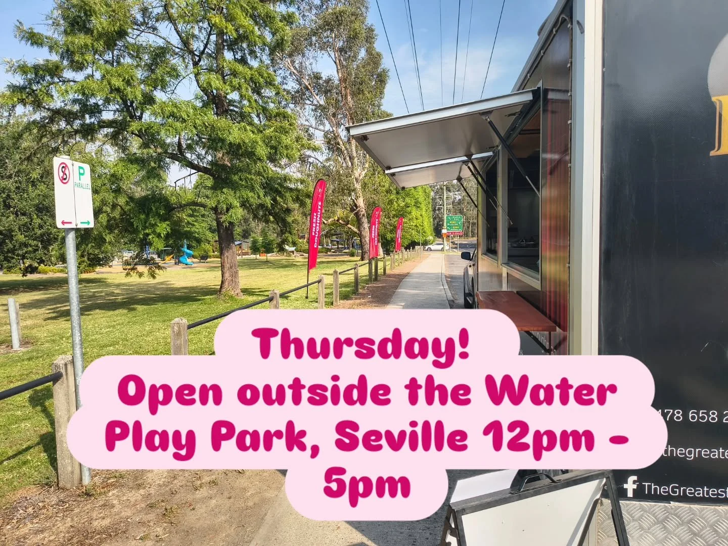Good morning, Seville! ☀️🍩

We&rsquo;re roadside today outside the Water Play Park from 12pm&ndash;5pm or Sold Out serving up our freshly made doughnuts! 🤤✨

We&rsquo;ve made EXTRA dough again today because we don&rsquo;t want anyone missing out on
