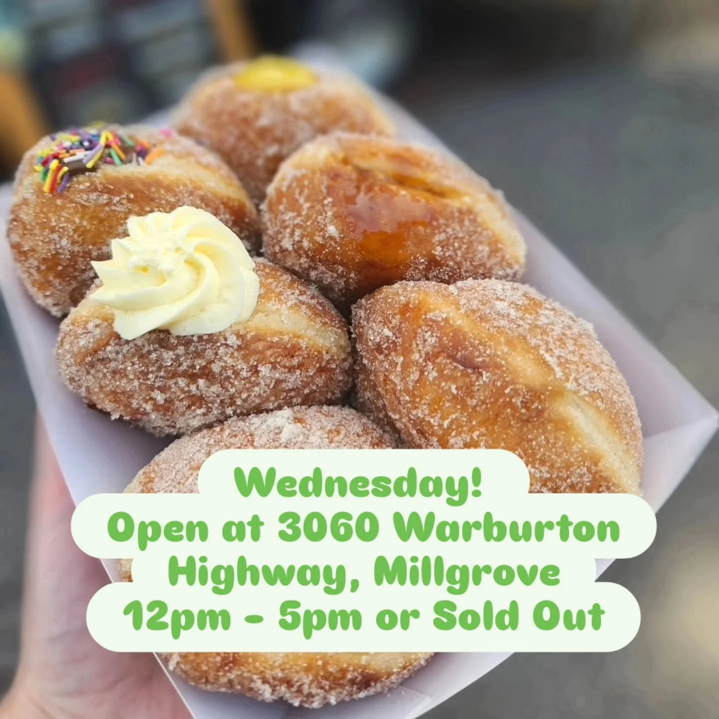 Good morning, Millgrove! 🌞🍩

It&rsquo;s HUMP DAY again, and you know what that means&hellip; DOUGHNUT TIME! 😍

We&rsquo;re open today from 12pm&ndash;5pm, or until SOLD OUT! 🎉

📍 3060 Warburton Highway, Millgrove

We&rsquo;re so excited to be ba