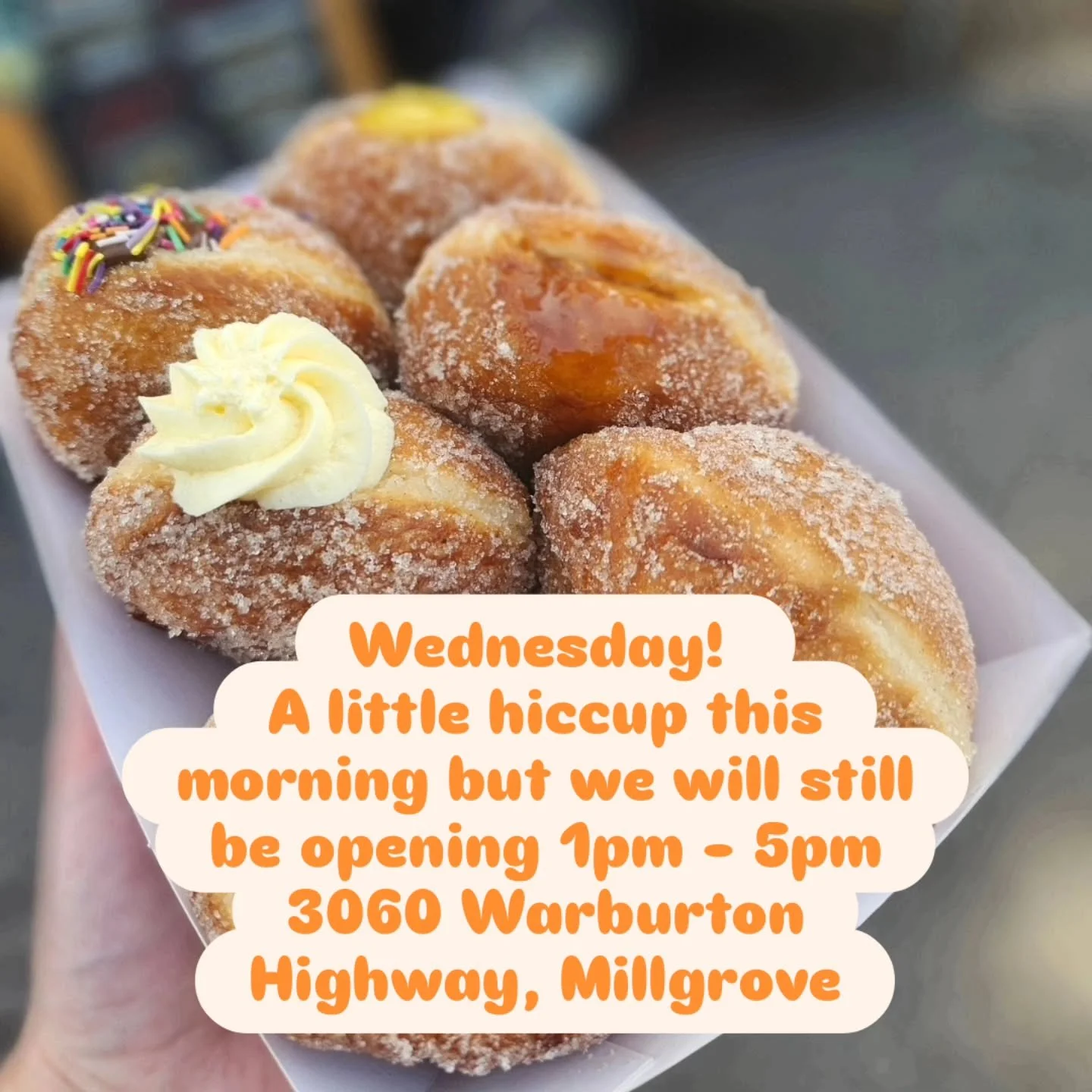 🌞🍩 GOOD MORNING, MILLGROVE! 🍩🌞

We&rsquo;ve had a little hiccup this morning 🙈✨ and we&rsquo;re so sorry for the later start today! But don&rsquo;t fret &mdash; we&rsquo;re still coming! 💕🎉

We&rsquo;ll be opening a little later today from 1PM