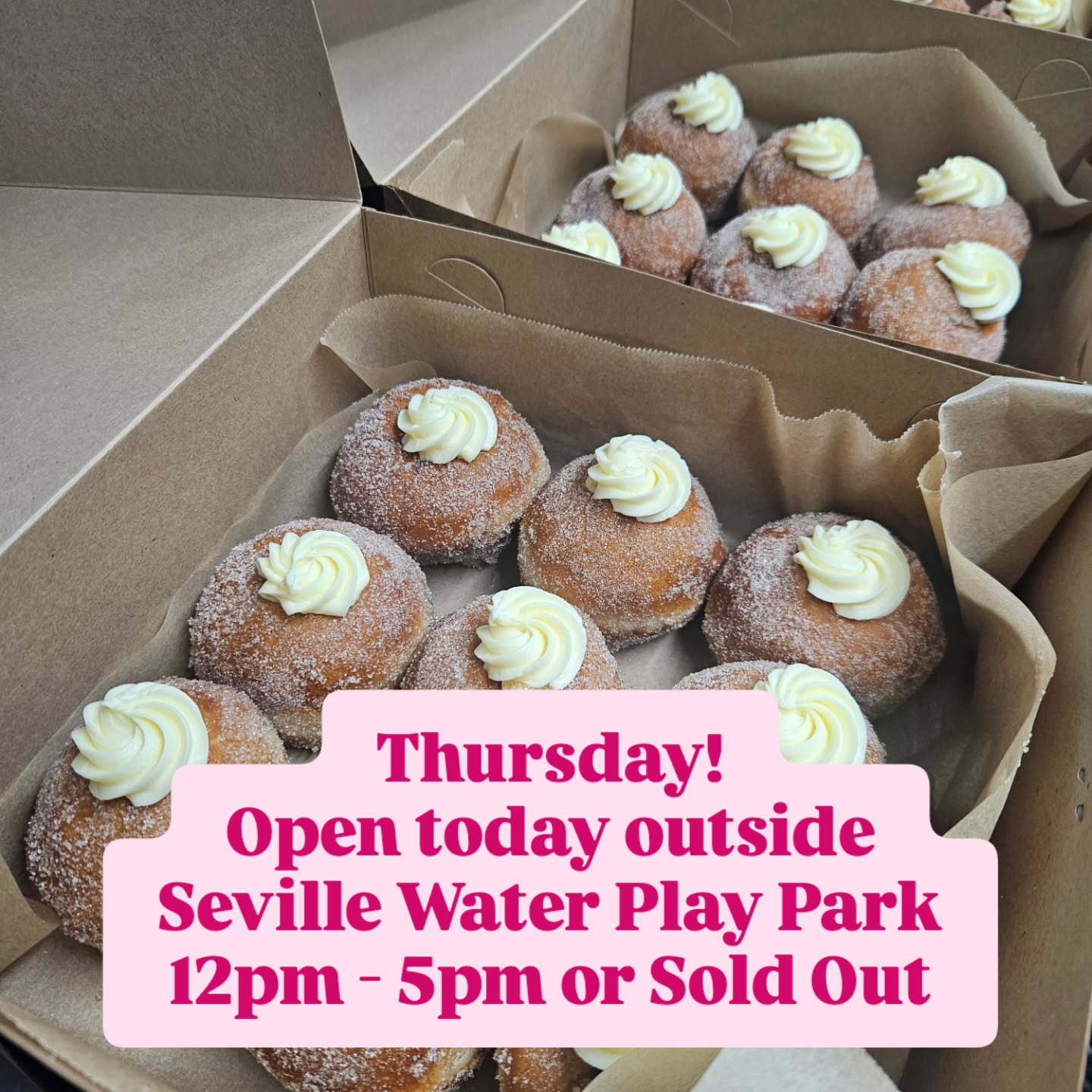 🍩 GOOD MORNING, SEVILLE! 🍩

It&rsquo;s Thursday&hellip; which obviously means it&rsquo;s time for doughnuts. We don&rsquo;t make the rules. 😂

We&rsquo;ll be outside the Water Play Park today from 12pm&ndash;5pm (or SOLD OUT!), serving up our fres