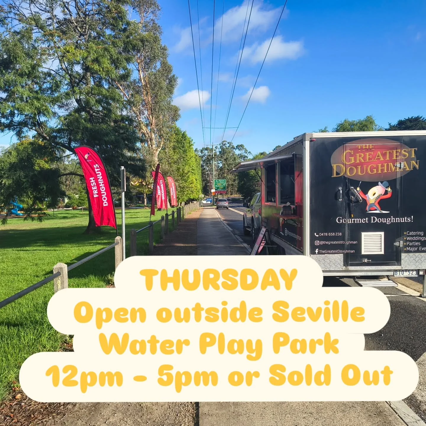 🍩✨ GOOD MORNING, SEVILLE! ✨🍩

We&rsquo;re popping up TODAY outside Seville Water Play Park from 12PM&ndash;5PM OR UNTIL SOLD OUT! 🎉

🍩 Fresh dough made onsite
🔥 Fried fresh to order
🤤 Filled fresh with all the yummy goodness!

🚫❄️ No frozen na