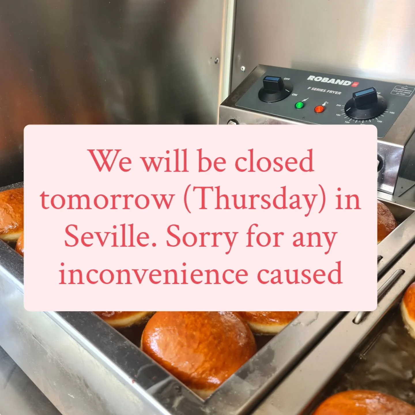 Sorry for any inconvenience caused but we will be closed for our Seville trade tomorrow (Thursday) 

We will be back open Friday at 150 Cambridge Rd, Kilsyth. 
Thank you so much everyone for your continued support! 🙏🍩

See you soon 😊👋

#FreshDoug