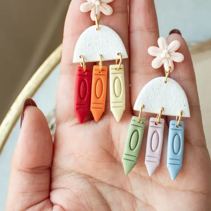 Pre-Order - Teacher Crayon Floral Dangles