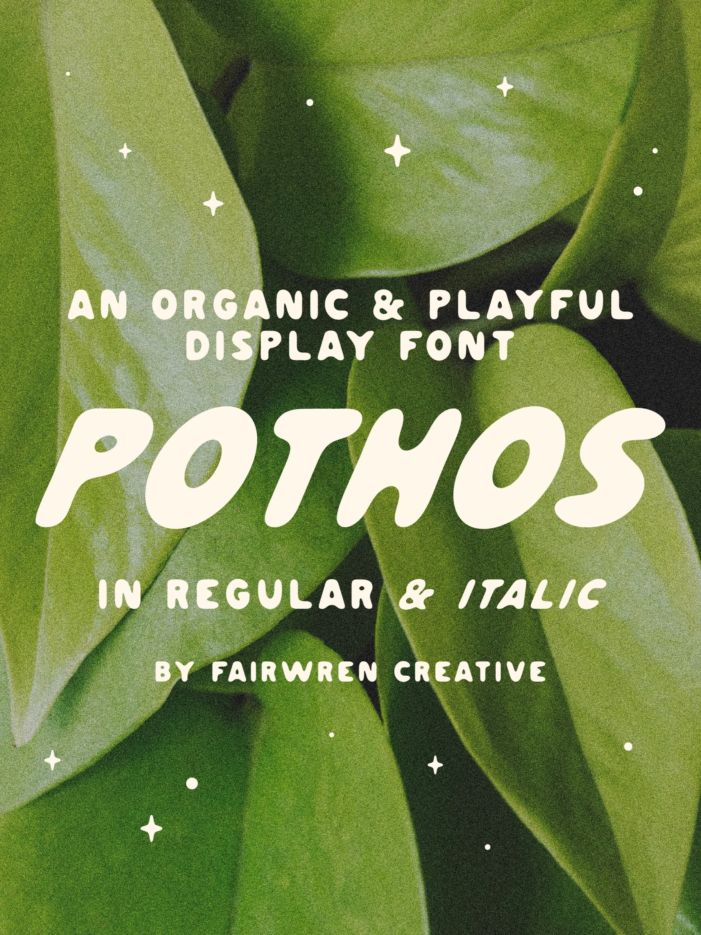 🪴Pothos is a whimsical, fluid font that sprouts personality and charm with every letter. 

🪴Pothos Regular and Pothos Italic are great for titles, headlines, and playful notes!

Now available on my website and Creative Market!
