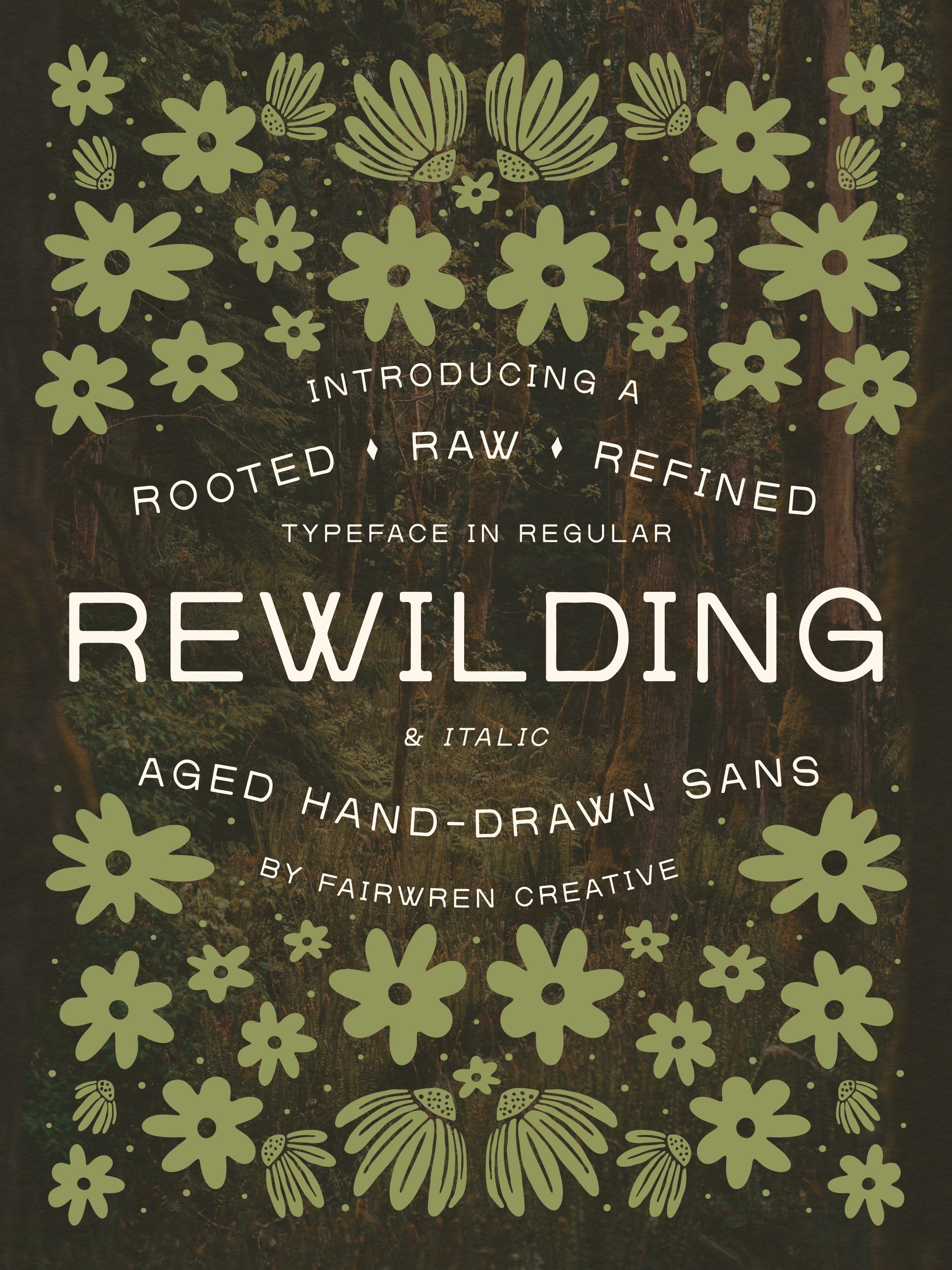 REWILDING is available on my website! 🌿🍃🌱🍂🍁🌲

With both Regular and Italic styles, Rewilding offers crisp, intentional letterforms softened by subtle imperfections. Like weathered stone or reclaimed landscapes, it feels shaped by time and touch