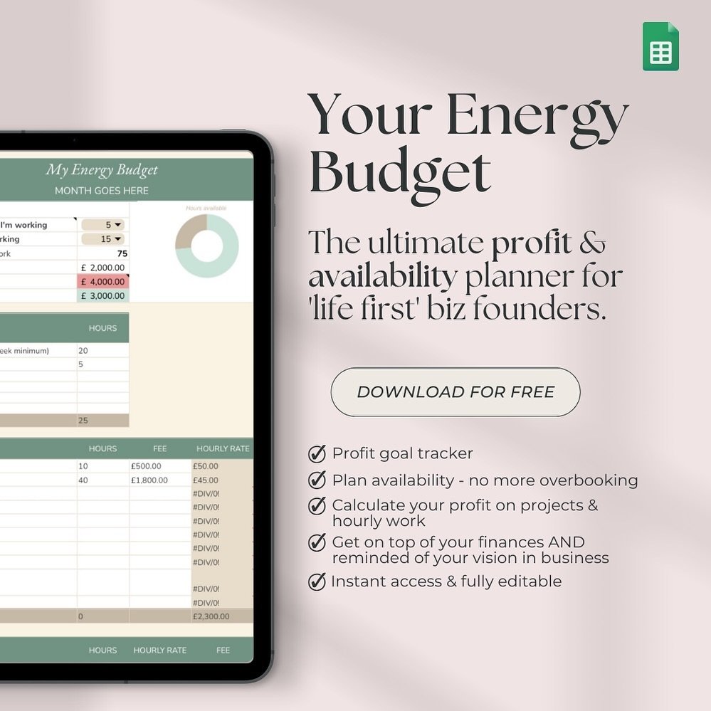 I have a gift for all you service providers. 

My Energy Budget - a profit &amp; availability planner to get you thinking LIFE first about running your business. 

I used to have this as a low ticket offer. 

But I would rather more people be using t
