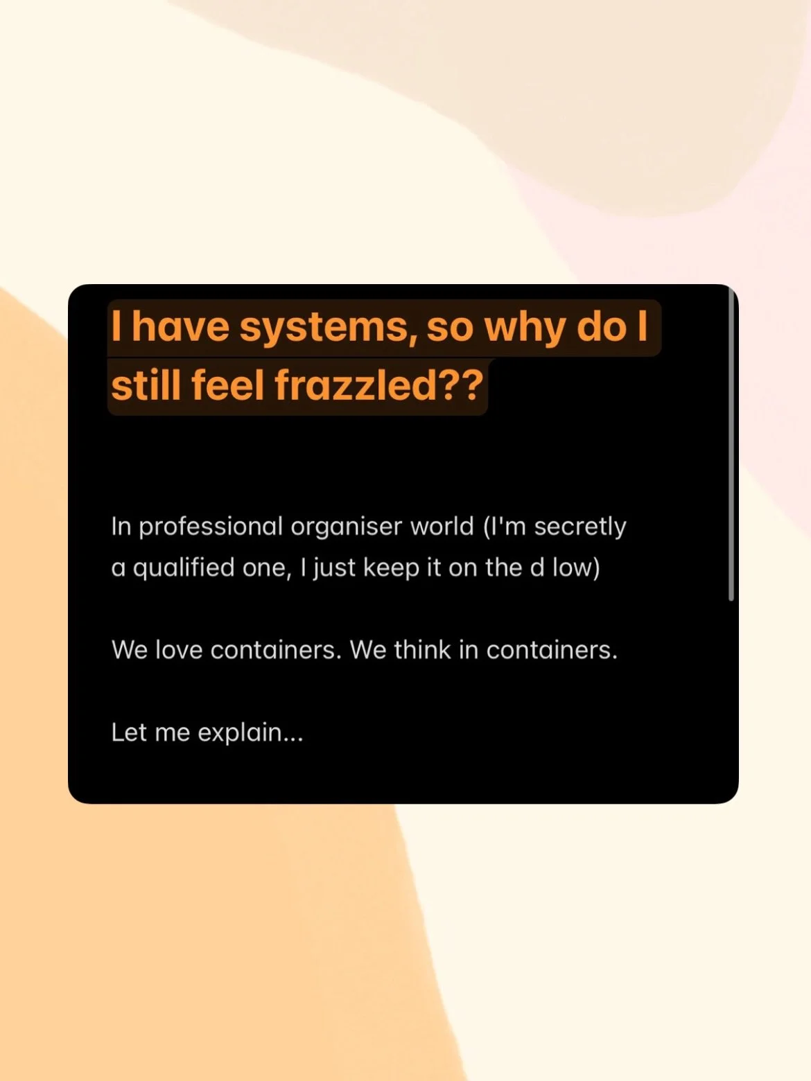 Some musings on why having all the tech and systems might still leave you feeling frazzled af. 

We declutter 
Then we organise.