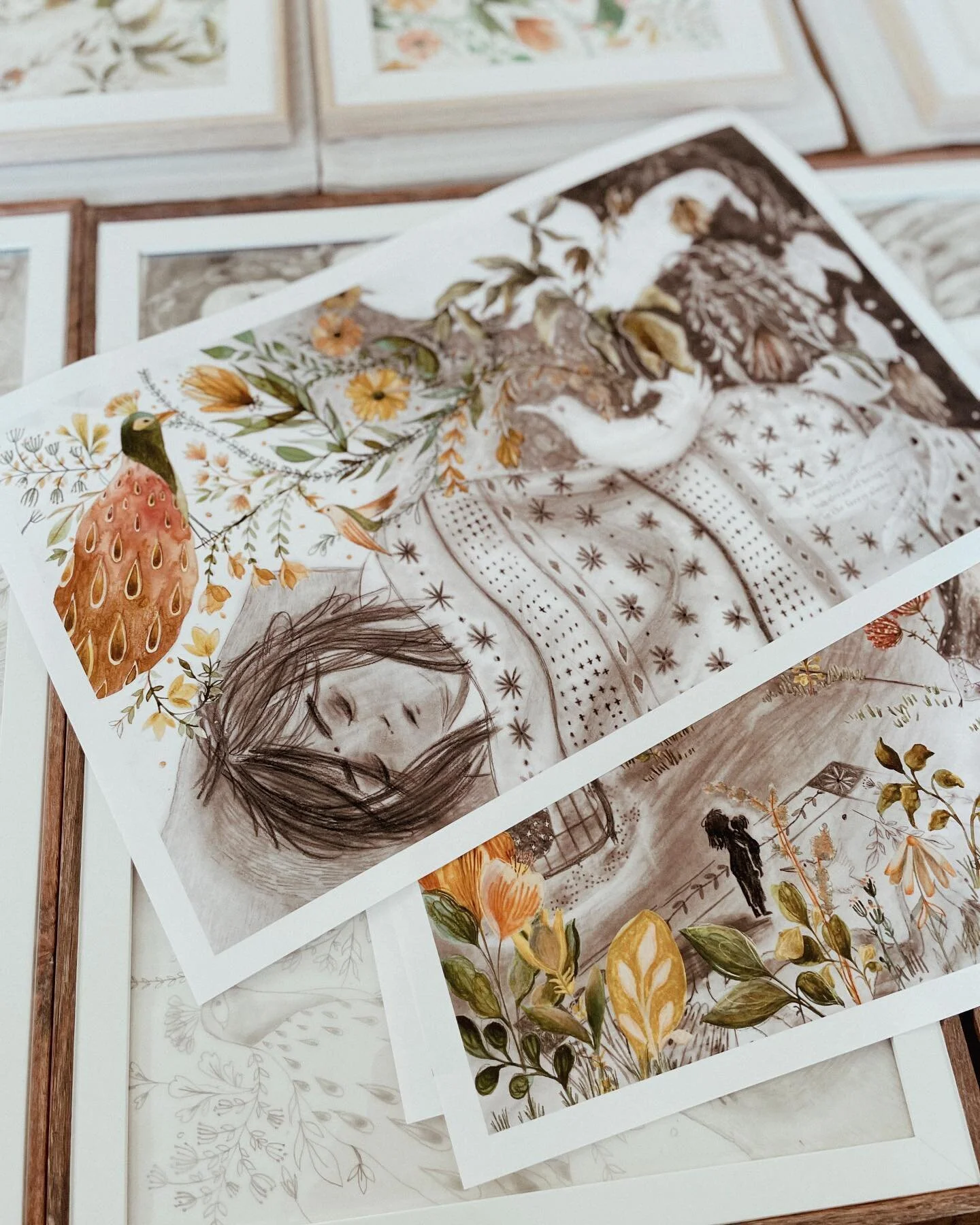 checking proofs and starting to frame originals for my upcoming masters thesis show next month, all paintings and drawings from the picture book i wrote and illustrated. ✨ #process #meeraleepatel #art #illustration #childrenillustration #kidlit #pict