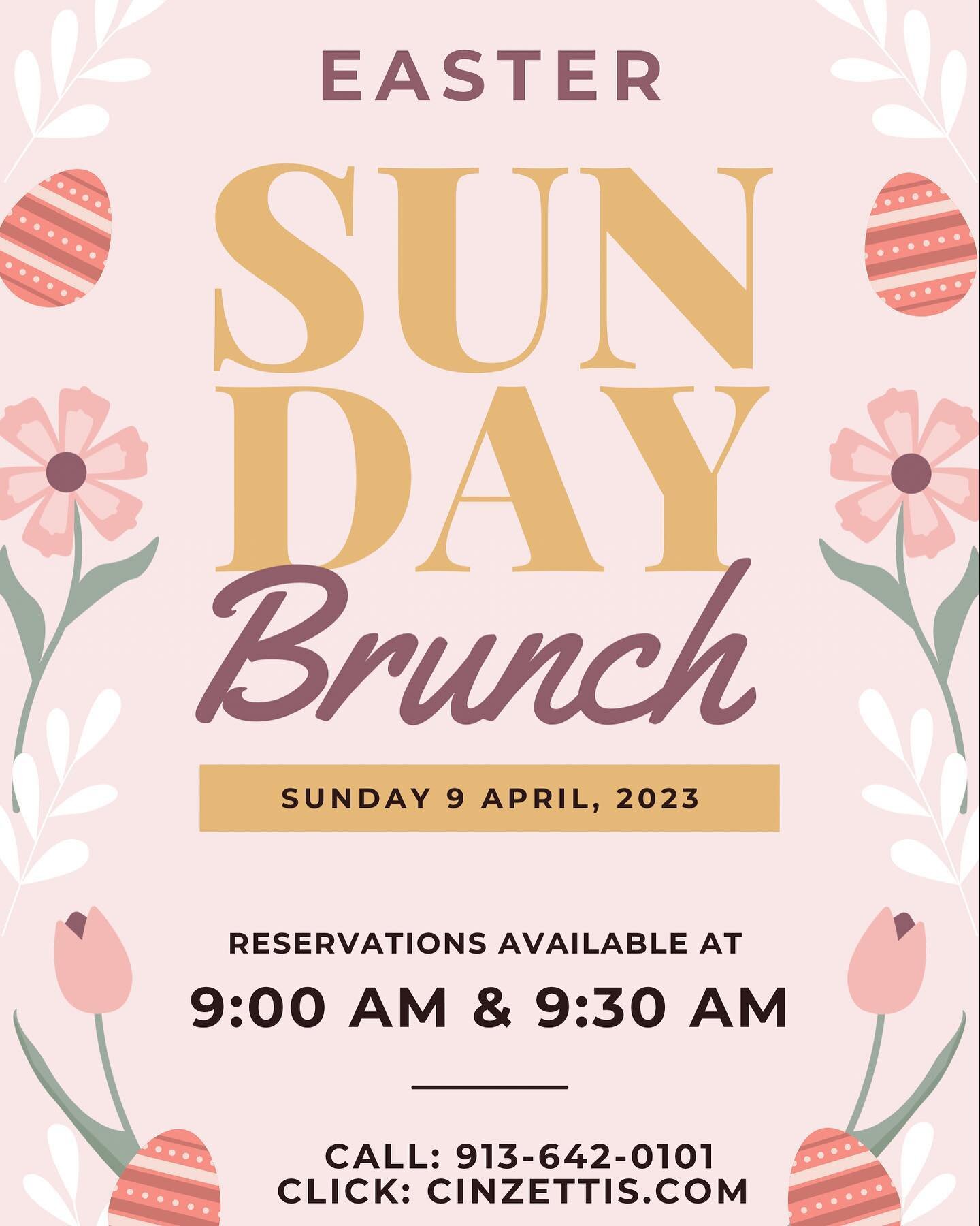 We have brunch reservations available at 9 &amp; 9:30 AM on Easter Sunday! Call 913-642-0101 or click the link in our profile to book your table! 
.
.
.
.
.
.
#easter #easterweekend #brunch #weekendbrunch #easterbrunch #ayce #allyoucaneat #buffet #ov