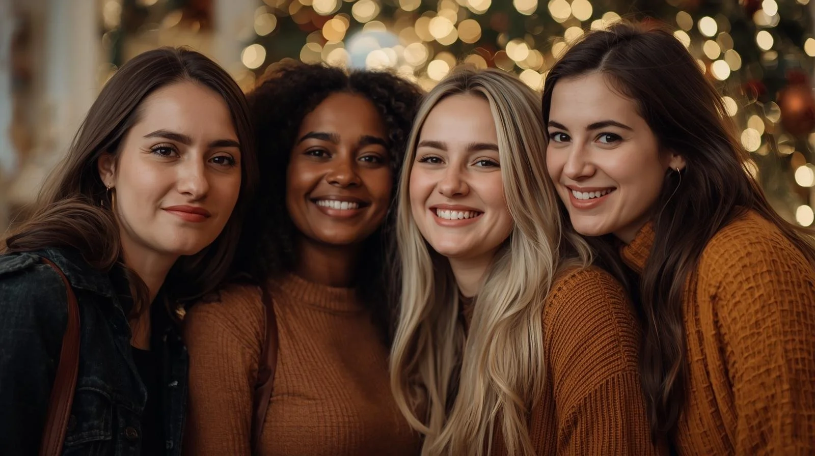 A multicultural group of women smiling at the camera.