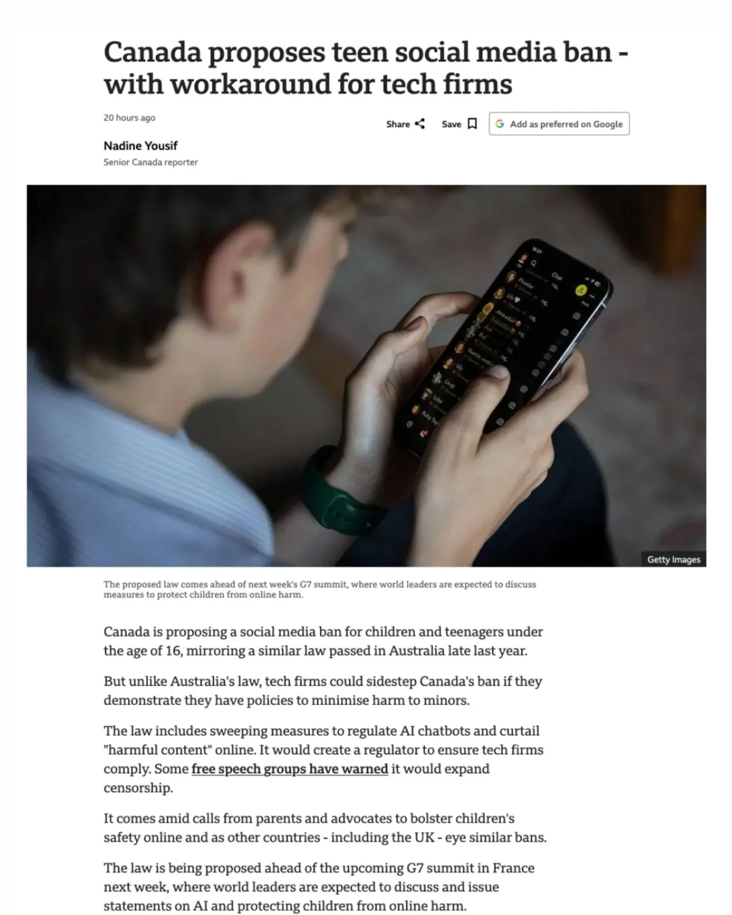 I'm glad to see the federal government is continuing the discussion around the need to protect kids from the dangers of social media. We need all levels of government to work together to pass laws to regulate AI chatbots, protect kids from the harms 