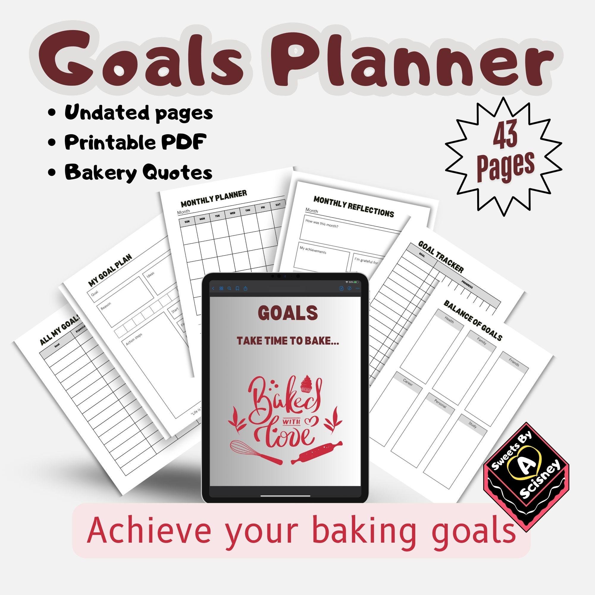 Digital Planner for Bakers | Home Bakery Business Plan | Cute Goal Tracker and Productivity Journal