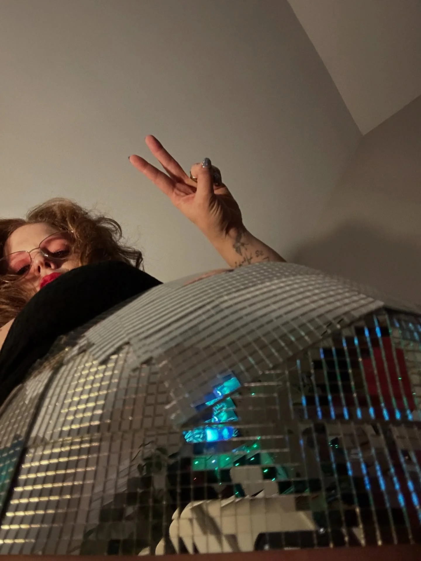 We lasted 40 minutes at the party before I broke out in hives. 😅

Apparently, mirror adhesive isn&rsquo;t meant for human skin.

Still, I loved this disco ball idea from my dear friend and fellow mama artist @xevenxmusic 🪩

✨When I taught Bikram yo