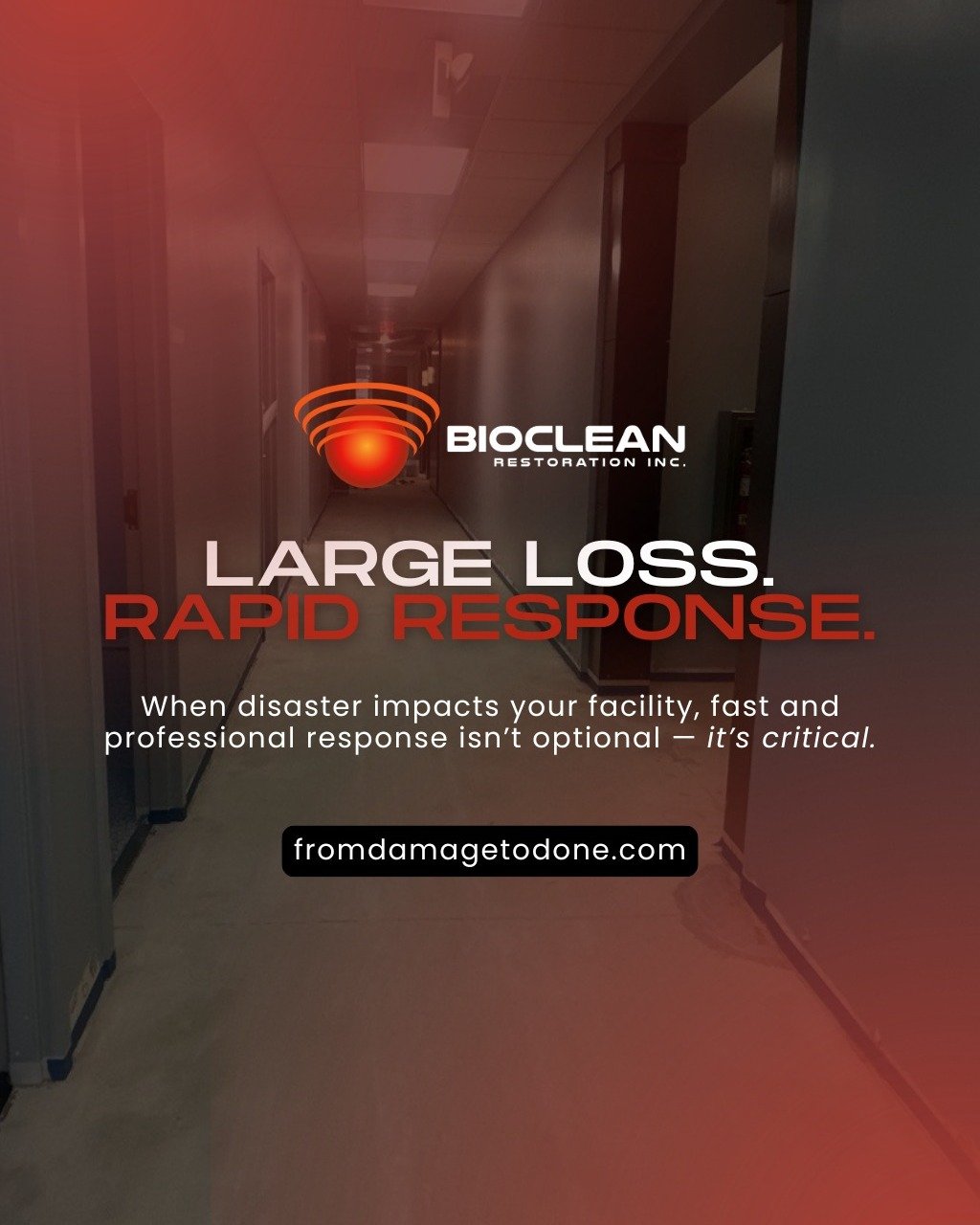 We specialize in large-loss water damage, fire damage restoration, mold remediation, and emergency mitigation services &mdash; with the manpower, equipment, and experience to handle complex commercial environments.

If you manage a facility and need 