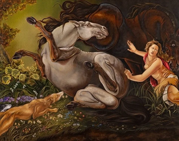 Paintings from Impending Rapture, Sabrina Bockler&rsquo;s @sabrinabockler second solo exhibition at BEERS London, are featured in the upcoming issue of Attune Magazine. This piece is called Collision.

Sabrina describes her retelling of the Persephon